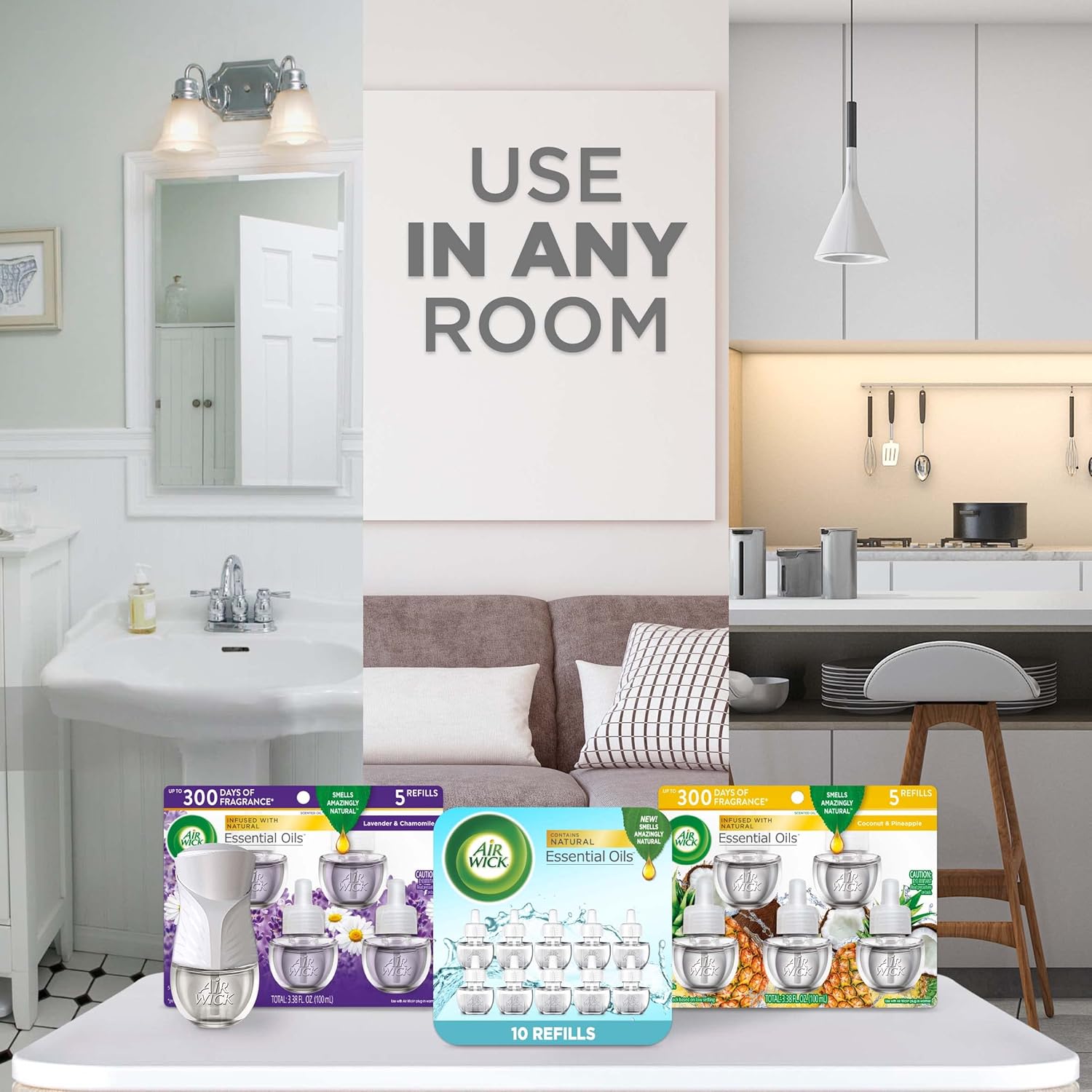 Air Wick Plug in Scented Oil Refill, 5 ct, Sandalwood , Air Freshener, Essential Oils