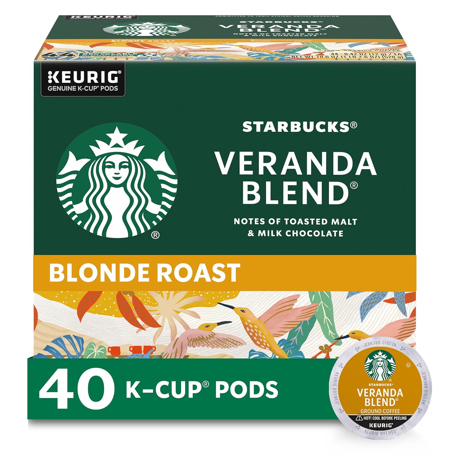 Starbucks K-Cup Coffee Pods, Starbucks Blonde Roast Coffee, Veranda Blend for Keurig Brewers, 100% Arabica, 6 boxes (60 pods total)