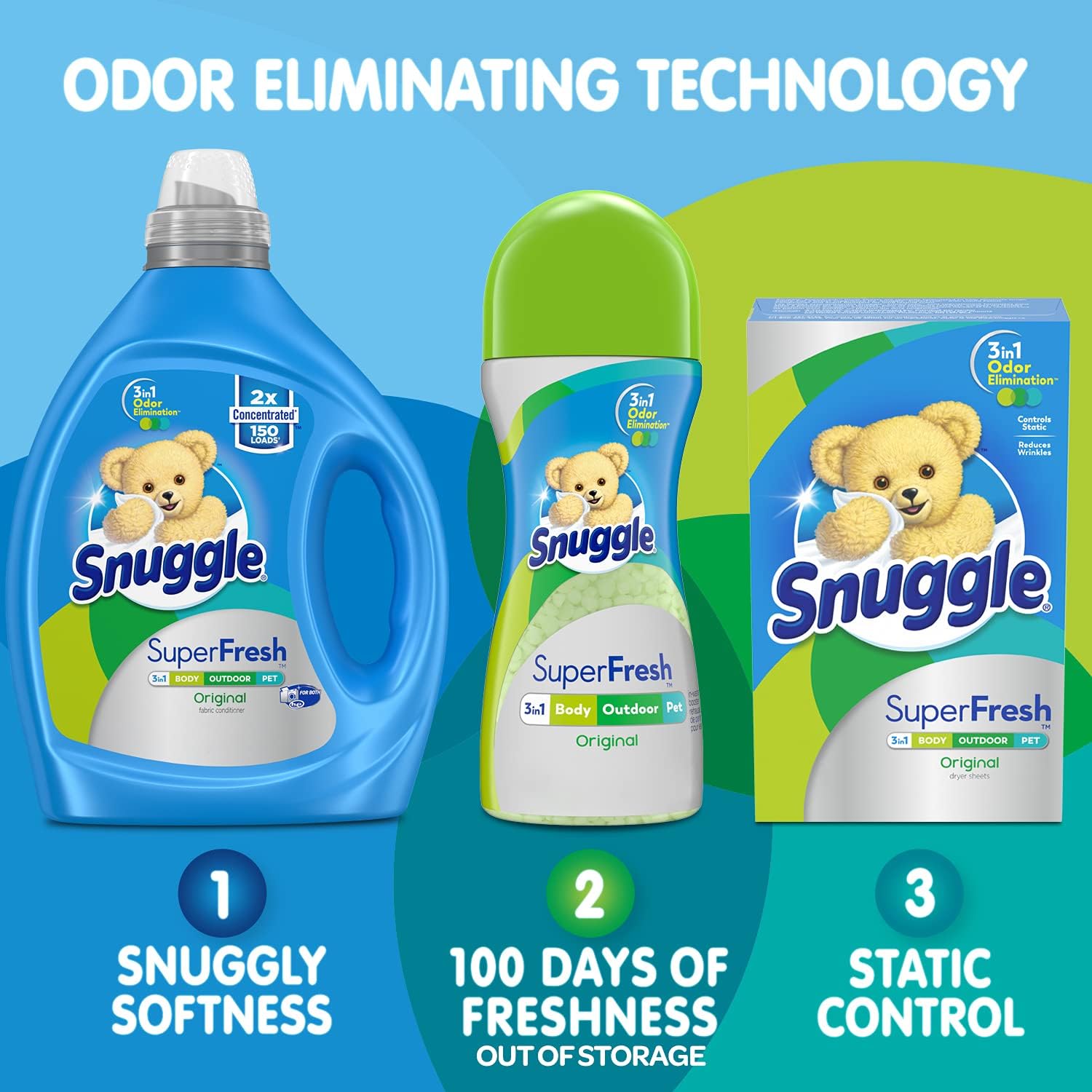 Snuggle Liquid Fabric Softener, SuperFresh Original, Eliminates Tough Odors, 2X Concentrated, 150 Loads