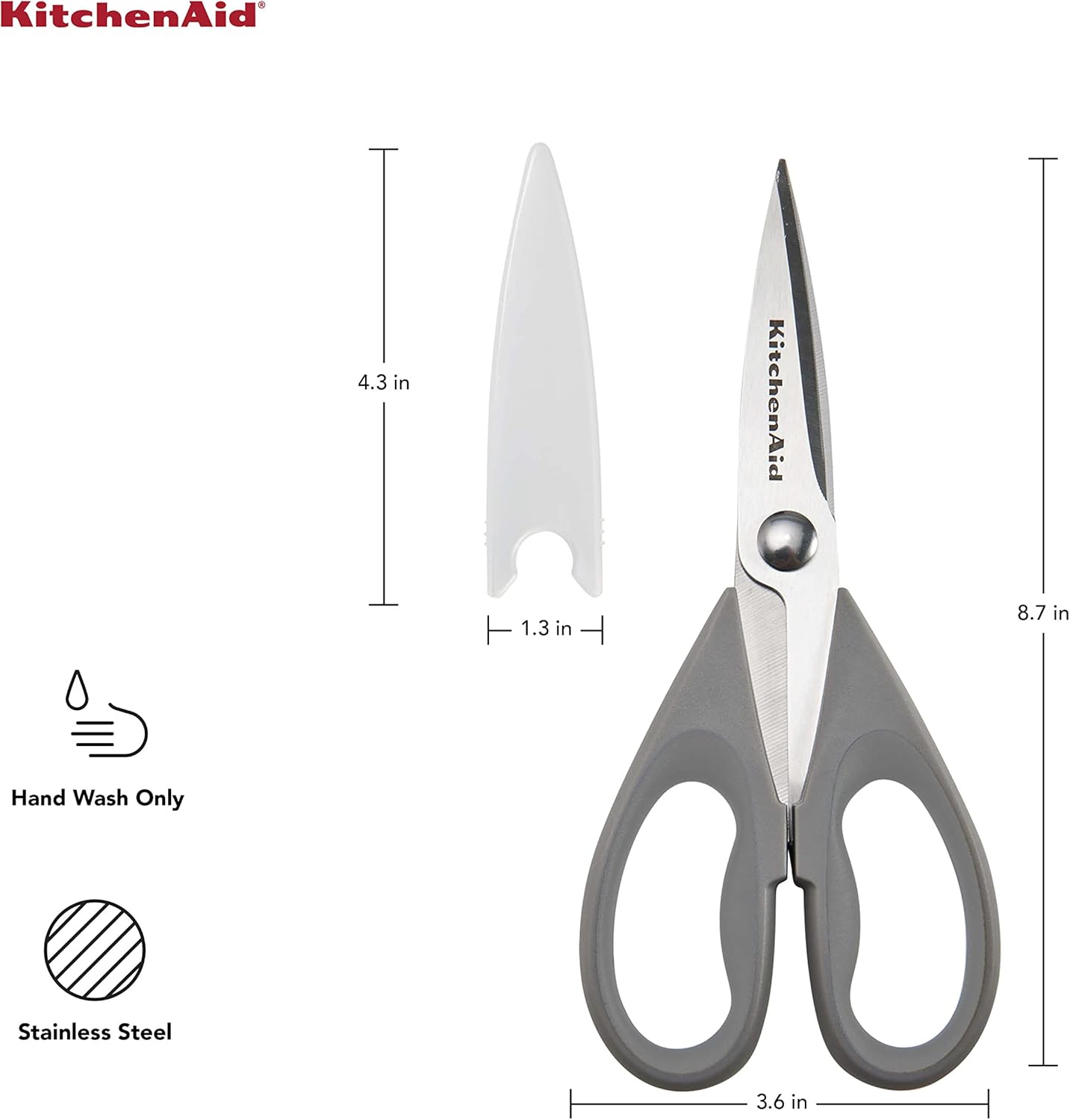 KitchenAid All Purpose Kitchen Shears with Protective Sheath for Everyday use, Dishwasher Safe Stainless Steel Scissors with Comfort Grip, 8.72-Inch, Black