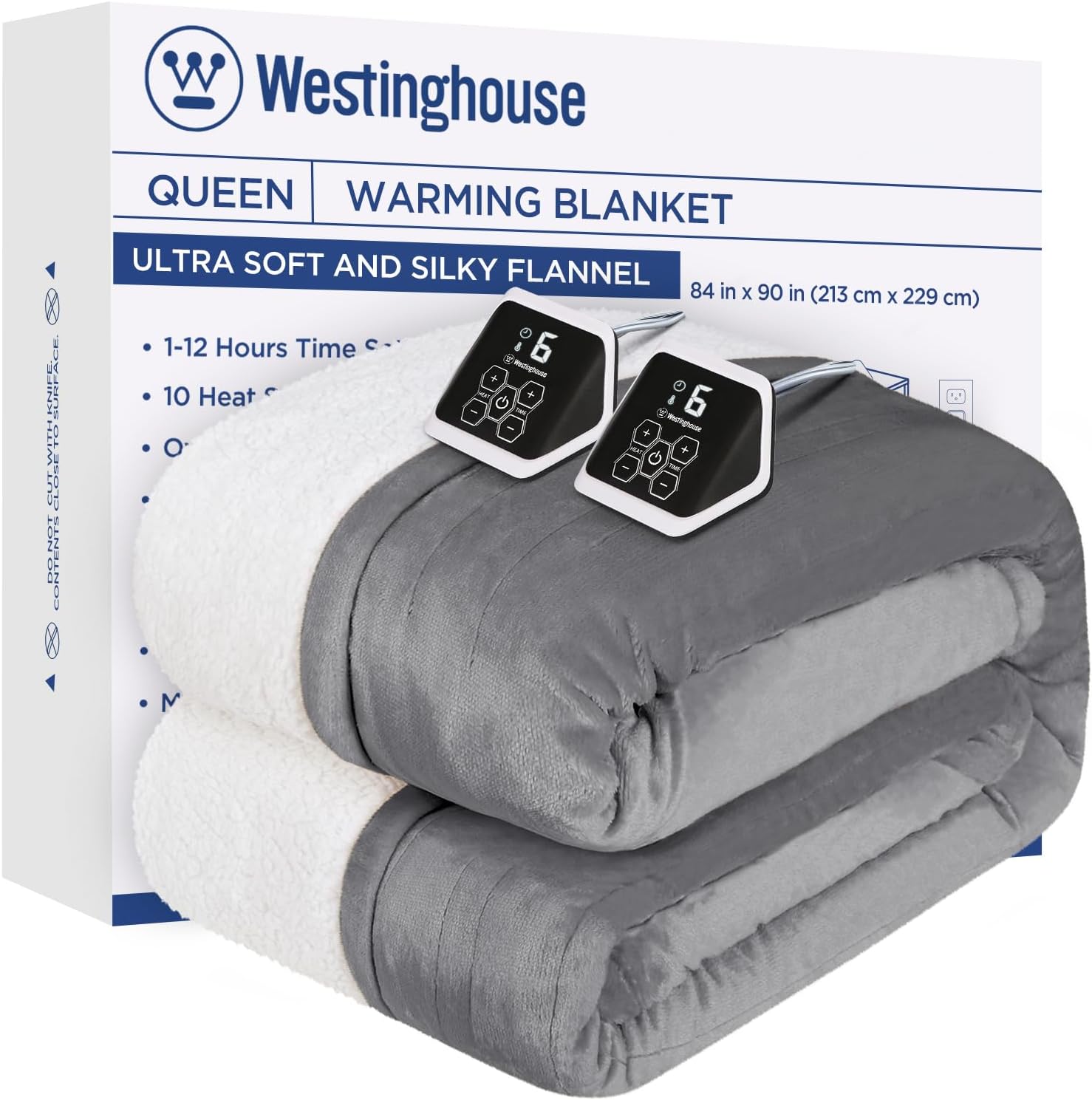 Westinghouse Heated Throw Blanket, Soft Flannel to Sherpa Electric Throw with 6 Heating Levels, 2-10 Hours Time Settings, Fast Heating, Machine Washable 50x60 Inch, Charcoal