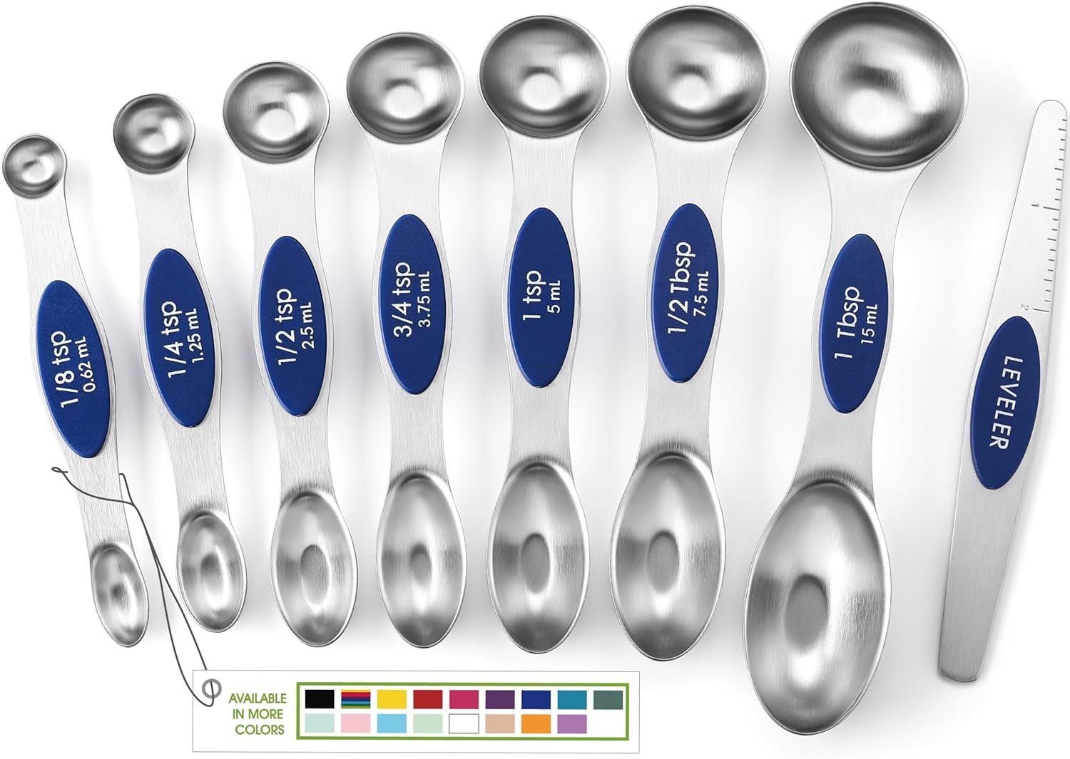 Spring Chef Magnetic Measuring Spoons Set with Strong N45 Magnets, Heavy Duty Stainless Steel Metal, Fits in Most Kitchen Spice Jars for Baking & Cooking, BPA Free, Black, Set of 8 with Leveler