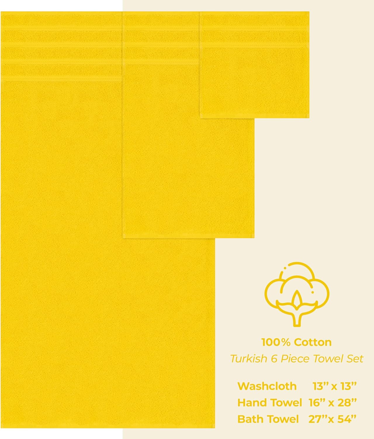 American Soft Linen Luxury 6 Piece Towel Set, 2 Bath Towels 2 Hand Towels 2 Washcloths, 100% Cotton Turkish Towels for Bathroom, Light Grey Towel Sets