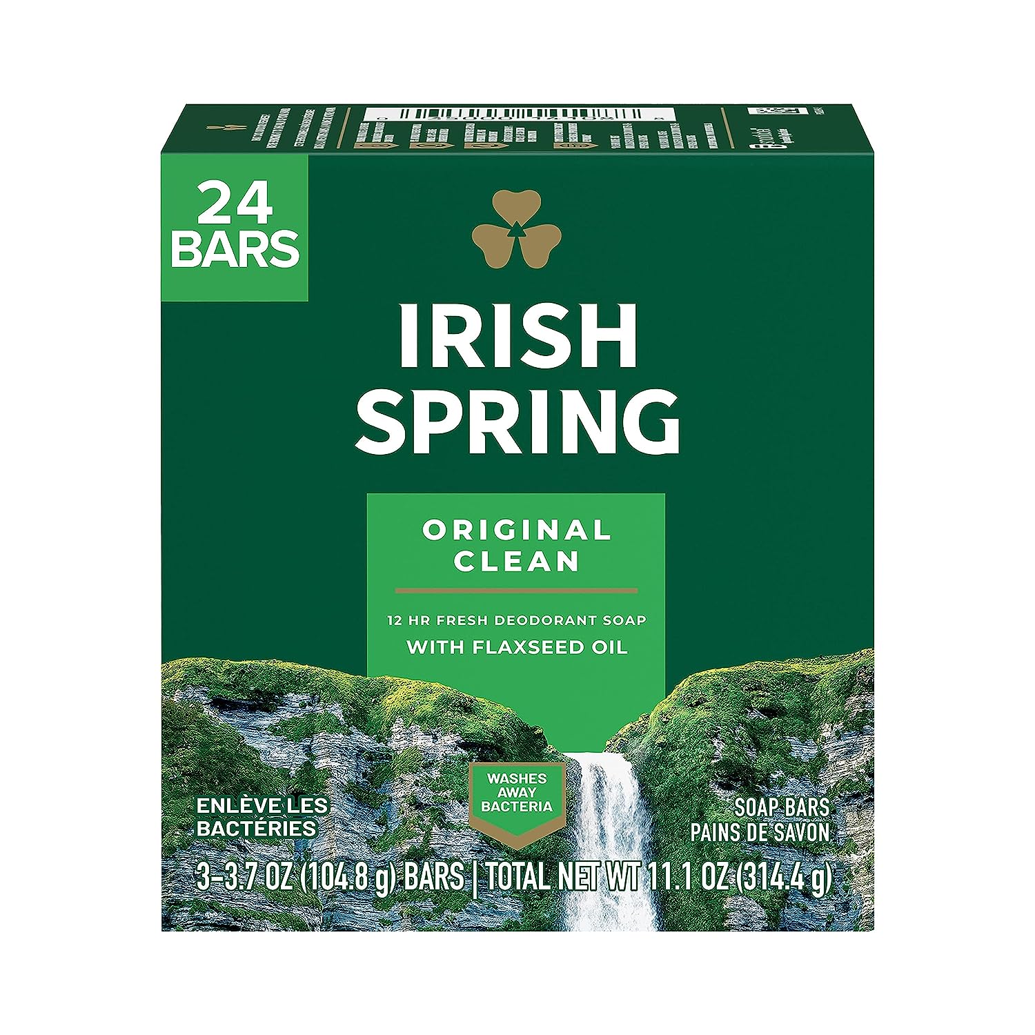 Irish Spring Bar Soap for Men, Original Clean, Smell Fresh and Clean for 12 Hours, Men Soap Bars for Washing Hands and Body, Mild for Skin, Recyclable Carton, 3.7 Ounce - 3 Count (Pack of 8)