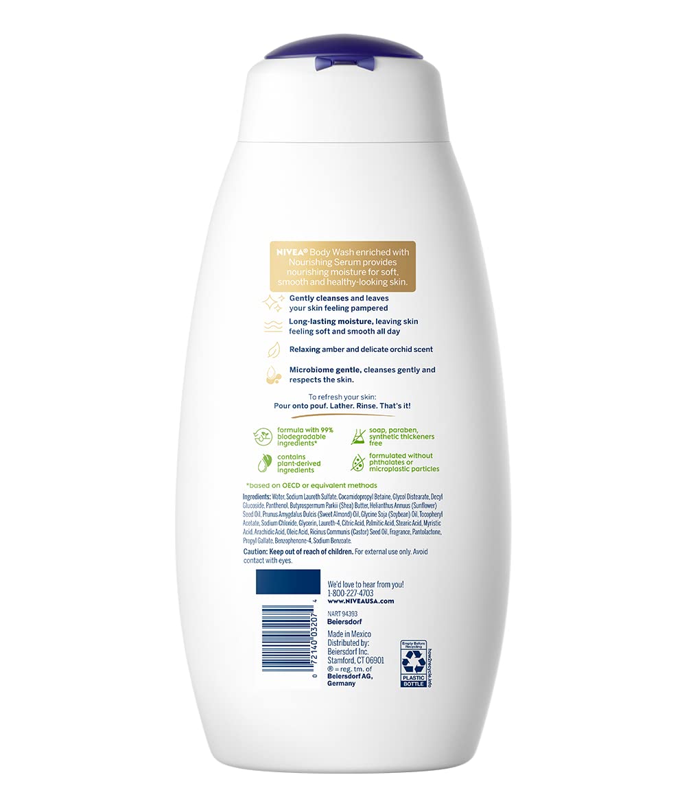 NIVEA Coconut and Almond Milk Pampering Body Wash, Moisturizing Body Wash with Nourishing Serum, Plant-Derived Oils, Essential Skin Lipids and Vitamins, 20 Fl Oz Bottle