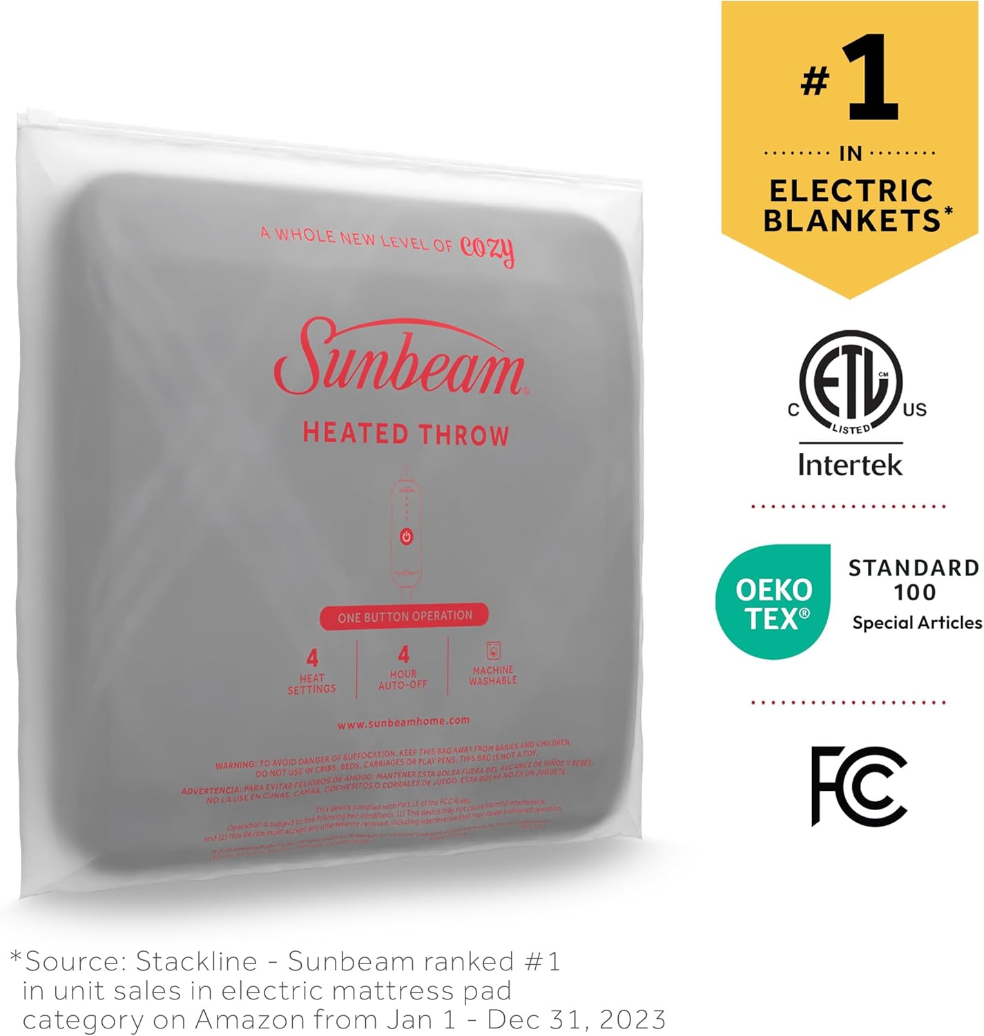 Sunbeam Royal Ultra Rodeen Blue Plaid Heated Personal Throw / Blanket, Cozy-Warm, Adjustable Heat Settings