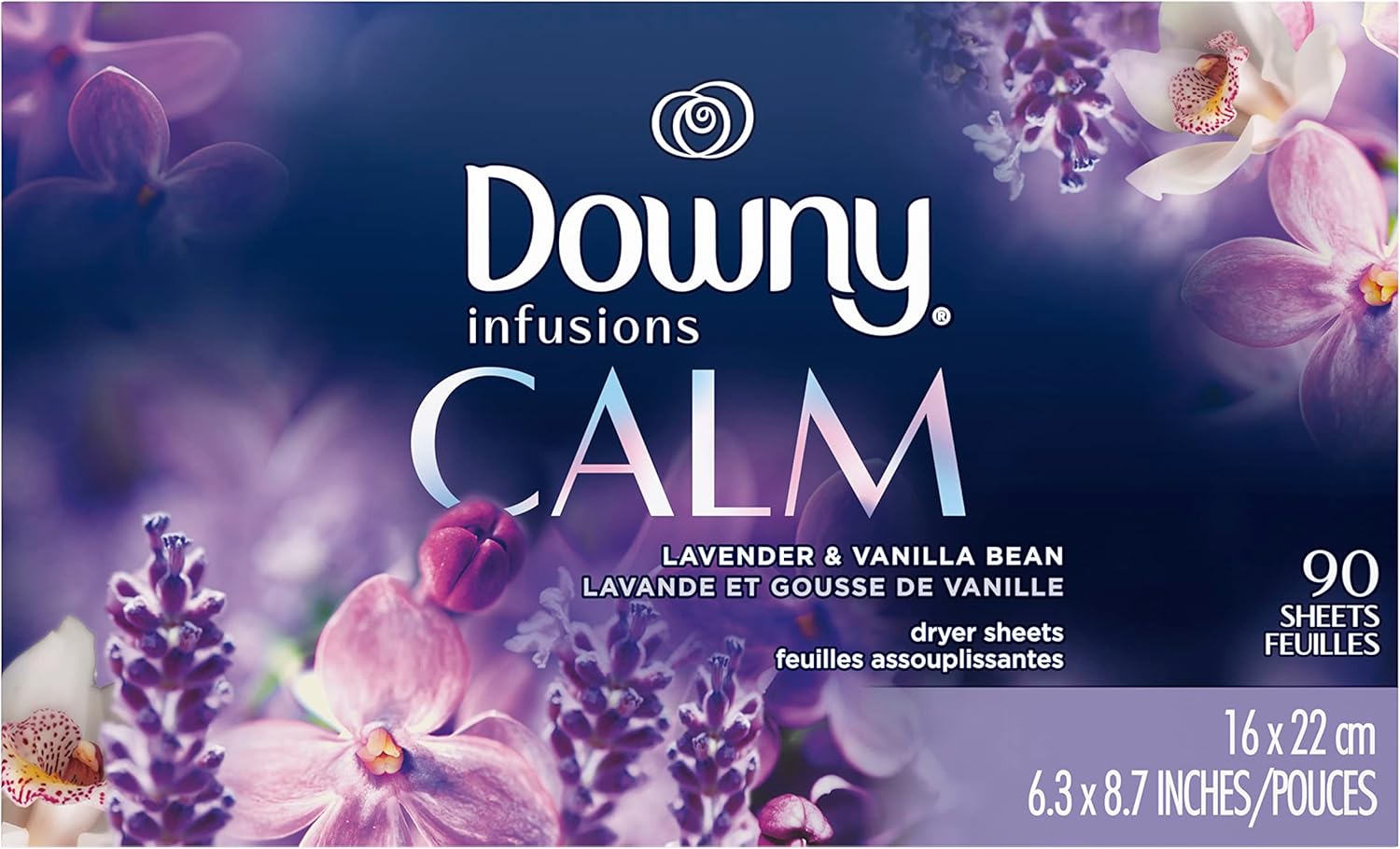 Downy Infusions Mega Dryer Sheets, Laundry Fabric Softener, CALM, Lavender and Vanilla Bean, 180 Count (3 box of 60 sheets)