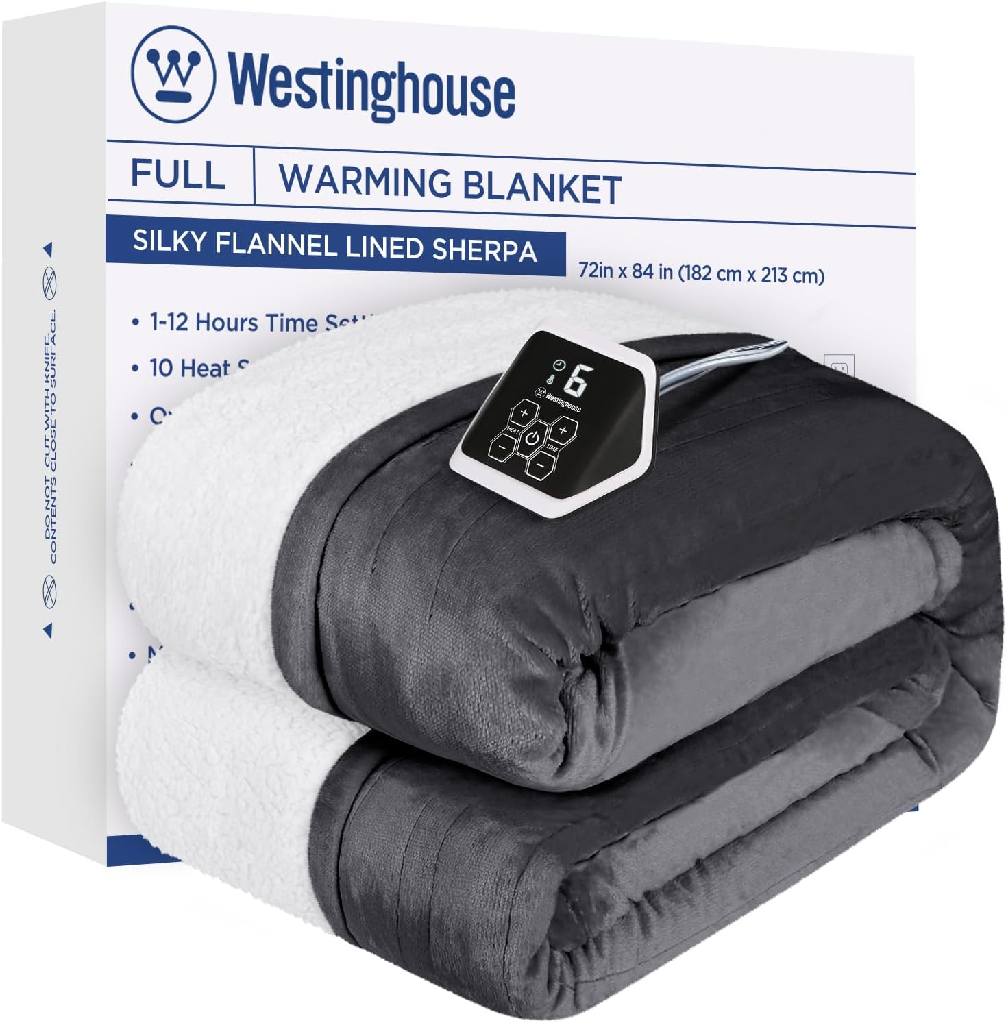 Westinghouse Heated Throw Blanket, Soft Flannel to Sherpa Electric Throw with 6 Heating Levels, 2-10 Hours Time Settings, Fast Heating, Machine Washable 50x60 Inch, Charcoal