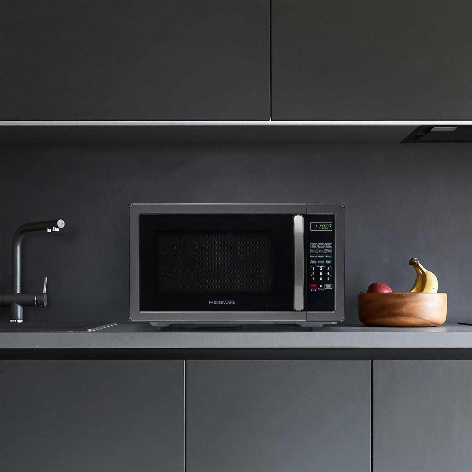 Farberware Countertop Microwave 1000 Watts, 1.1 cu ft - Microwave Oven With LED Lighting and Child Lock - Perfect for Apartments and Dorms - Easy Clean Stainless Steel