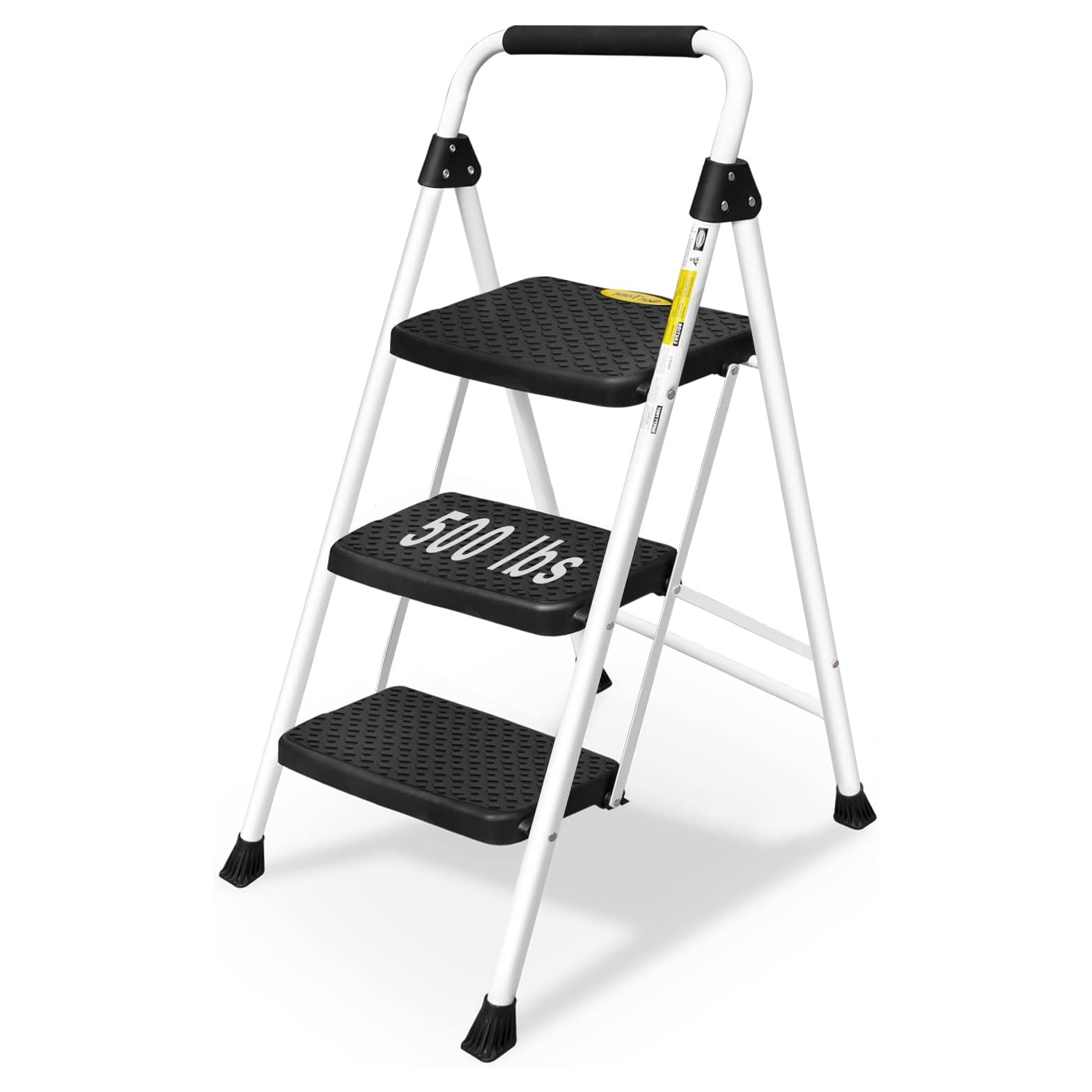 3 Step Ladder, Folding Step Stool with Wide Anti-Slip Pedal, 500lbs Sturdy Steel Ladder, Convenient Handgrip, Lightweight, Portable Steel Step Stool, Black
