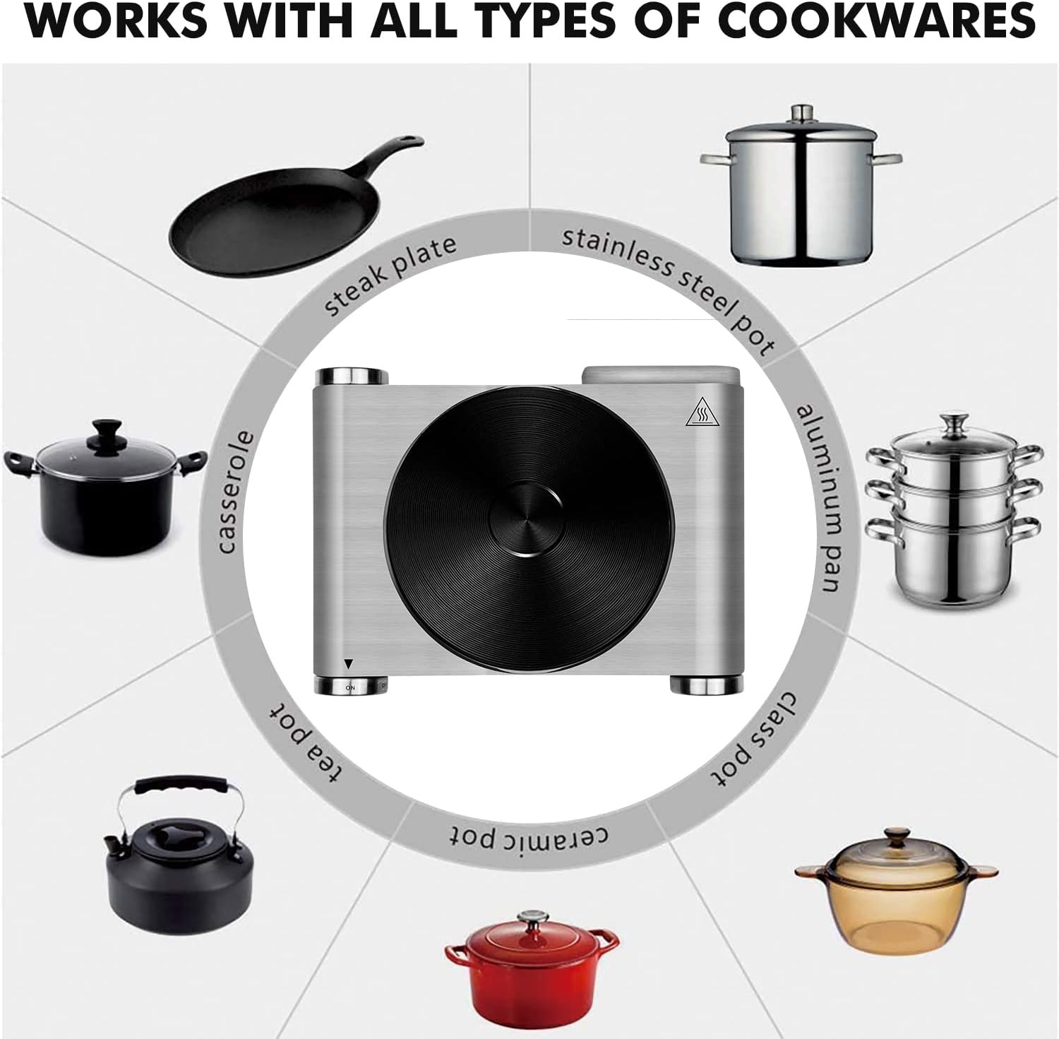 CUSIMAX Electric Hot Plate for Cooking Portable Single Burner 1500W Cast Iron hot plates Heat-up in Seconds Adjustable Temperature Control Stainless Steel Non-Slip Rubber Feet Upgraded Version B101