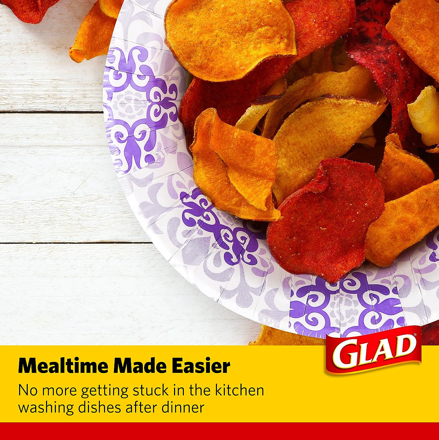 Glad Square Disposable Paper Plates for All Occasions | Soak Proof, Cut Proof, Microwaveable Heavy Duty Disposable Plates | 8.5