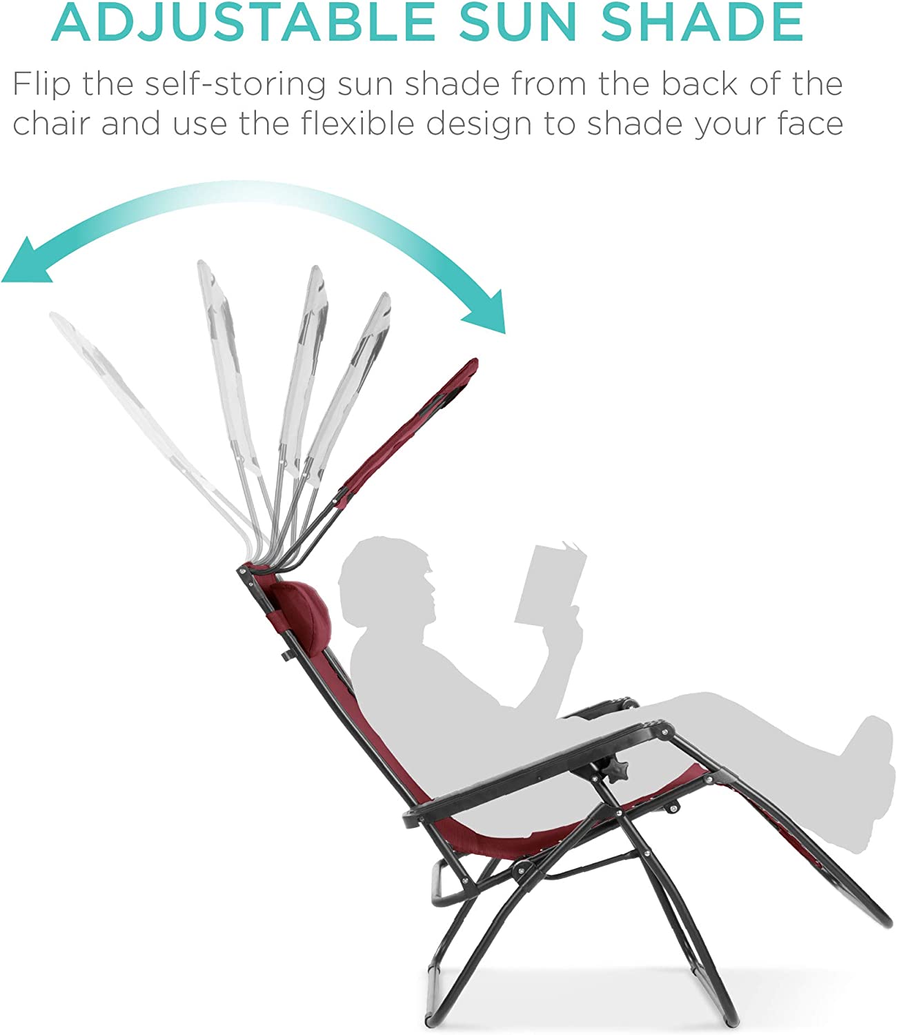 Folding Zero Gravity Outdoor Recliner Patio Lounge Chair w/Adjustable Canopy Shade, Headrest, Side Accessory Tray, Textilene Mesh - Beige