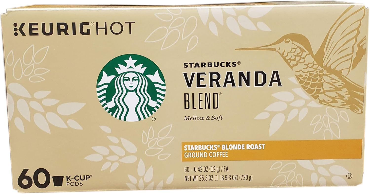Starbucks K-Cup Coffee Pods, Starbucks Blonde Roast Coffee, Veranda Blend for Keurig Brewers, 100% Arabica, 6 boxes (60 pods total)