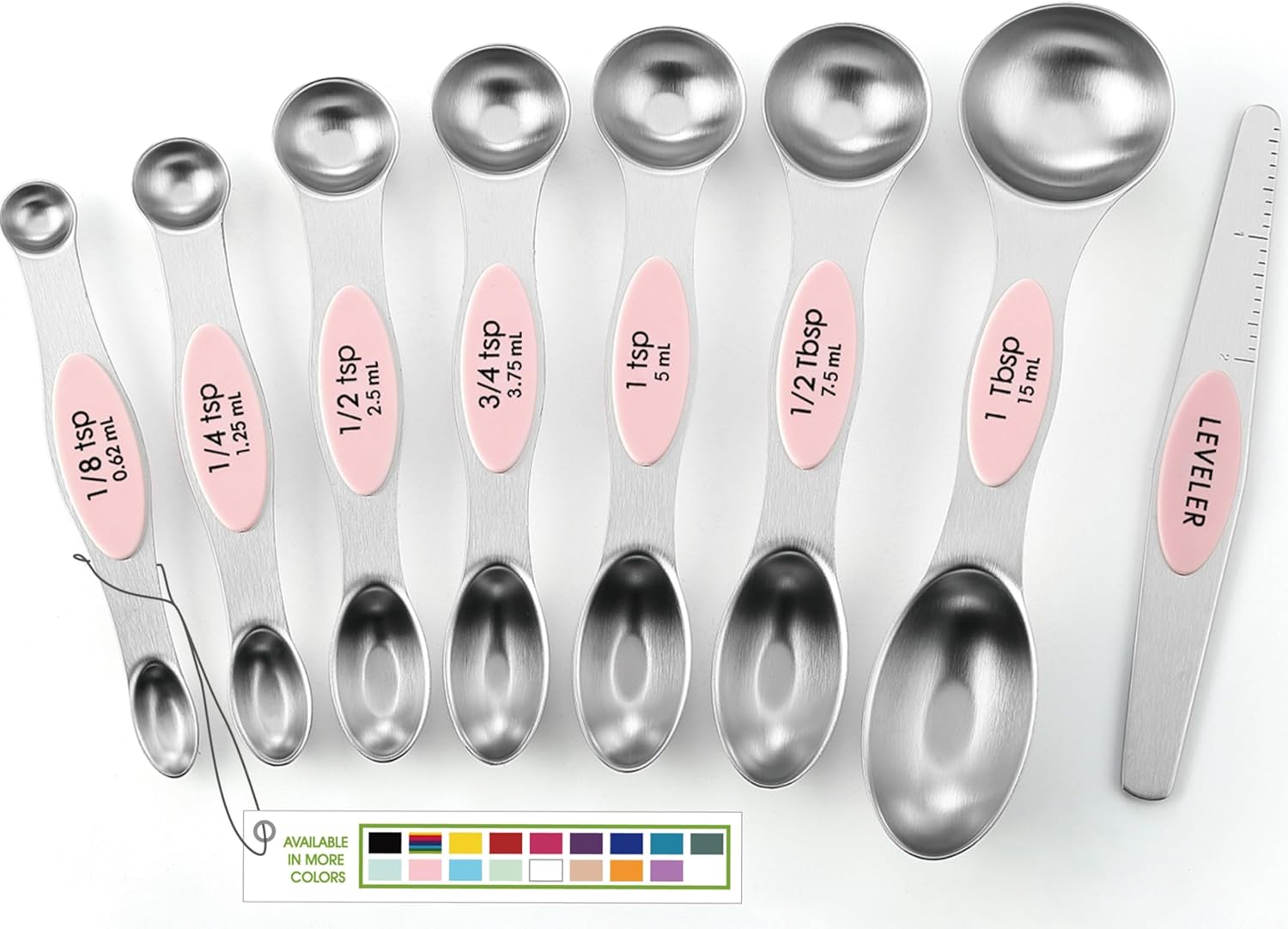 Spring Chef Magnetic Measuring Spoons Set with Strong N45 Magnets, Heavy Duty Stainless Steel Metal, Fits in Most Kitchen Spice Jars for Baking & Cooking, BPA Free, Black, Set of 8 with Leveler