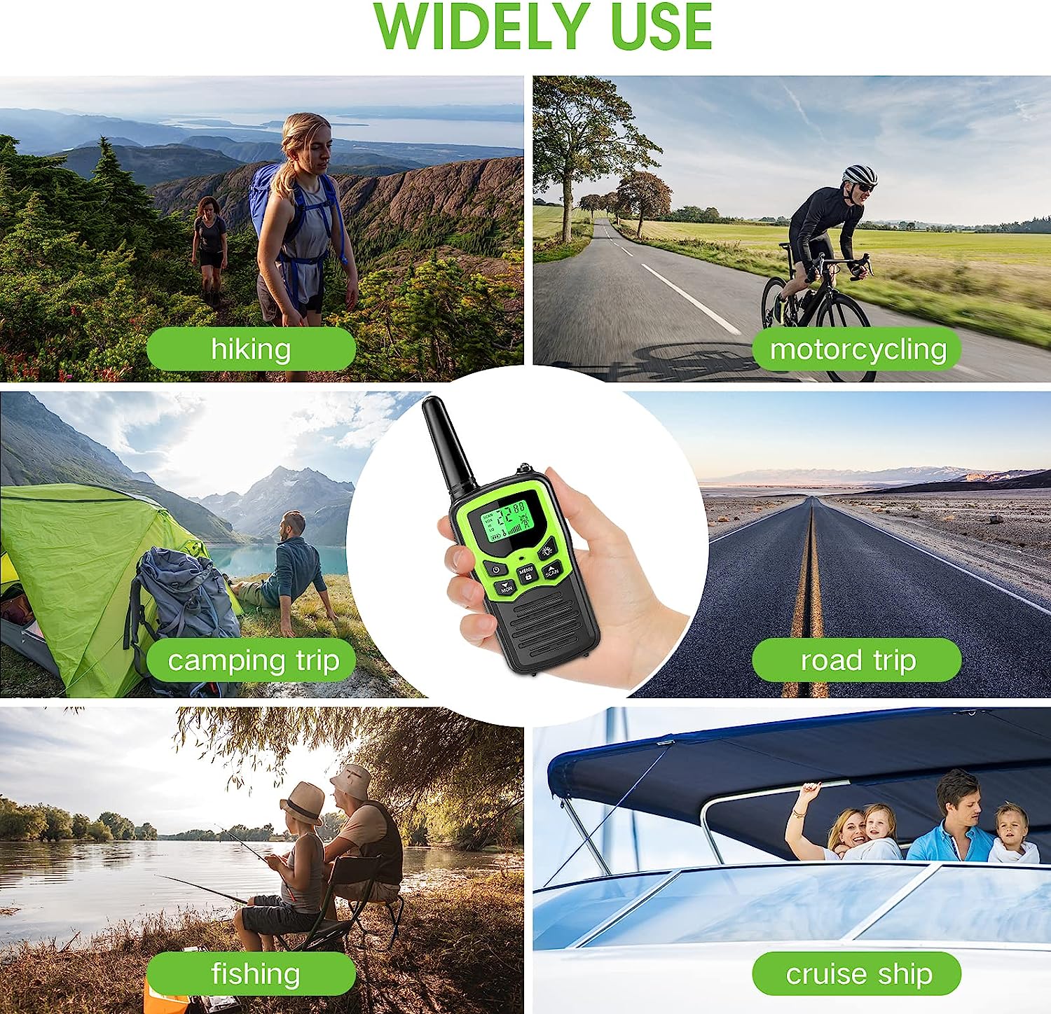 Walkie Talkies, MOICO Long Range Walkie Talkies for Adults with 22 FRS Channels, Family Walkie Talkie with LED Flashlight VOX LCD Display for Hiking Camping Trip (Orange 2 Pack)