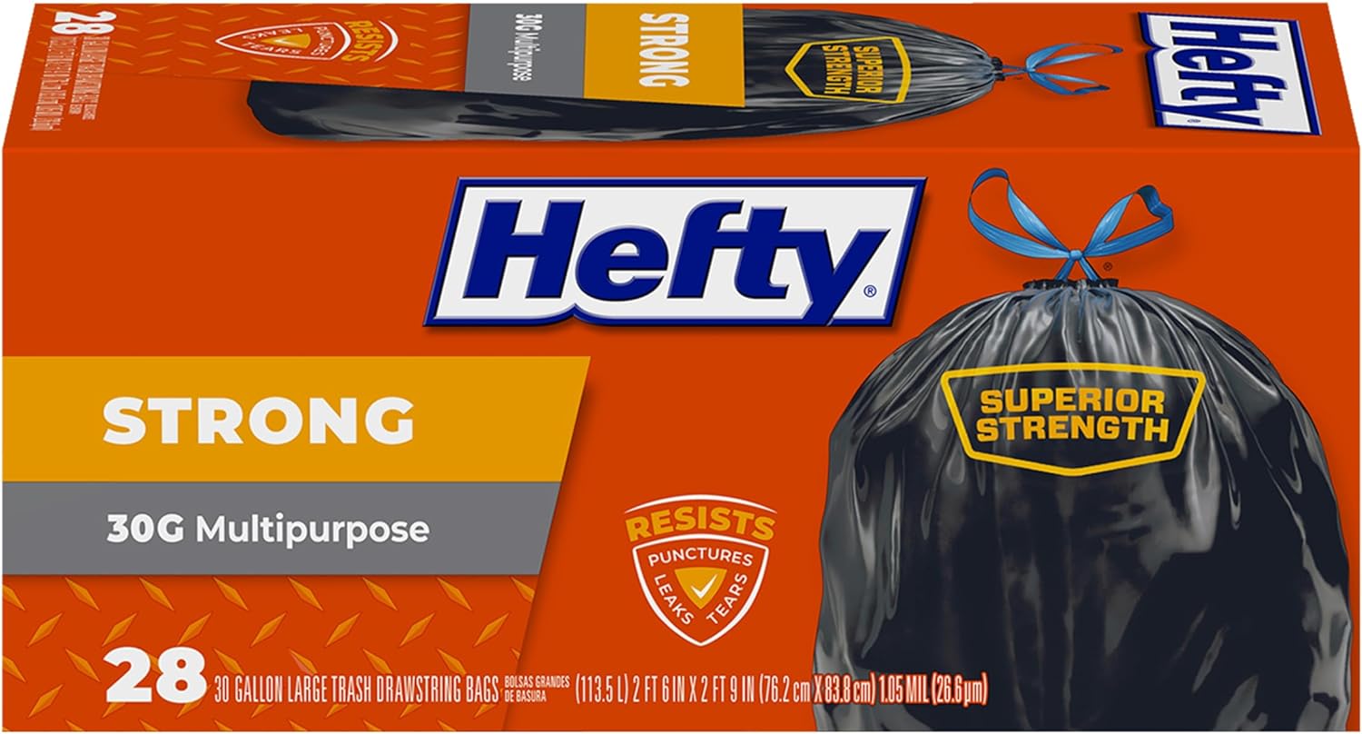 Hefty Strong Large Trash Bags, 30 Gallon, 74 Count (Packaging may vary)