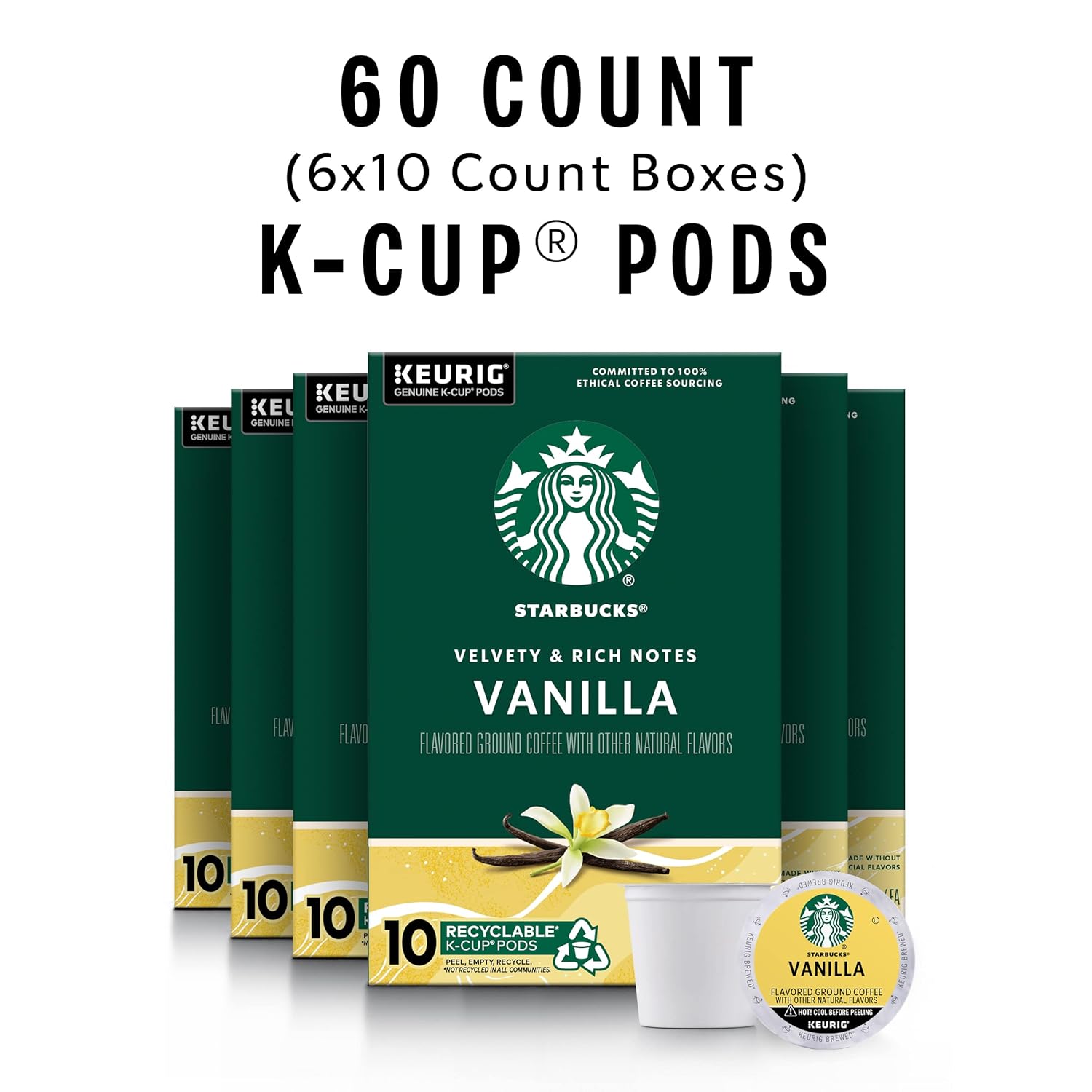 Starbucks K-Cup Coffee Pods, Starbucks Blonde Roast Coffee, Veranda Blend for Keurig Brewers, 100% Arabica, 6 boxes (60 pods total)
