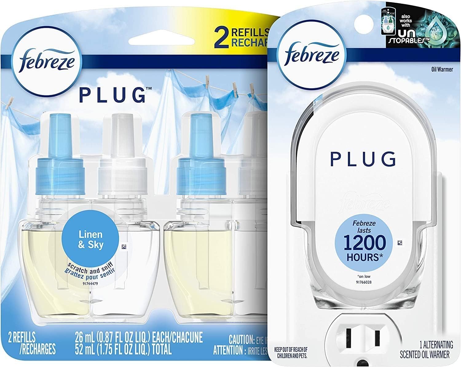 Febreze Plug in Air Fresheners for Home, Air Freshener Plug in, Wall Diffuser, Ocean Scent, Odor Fighter for Strong Odors, 1 Warmer + 2 Oil Refills