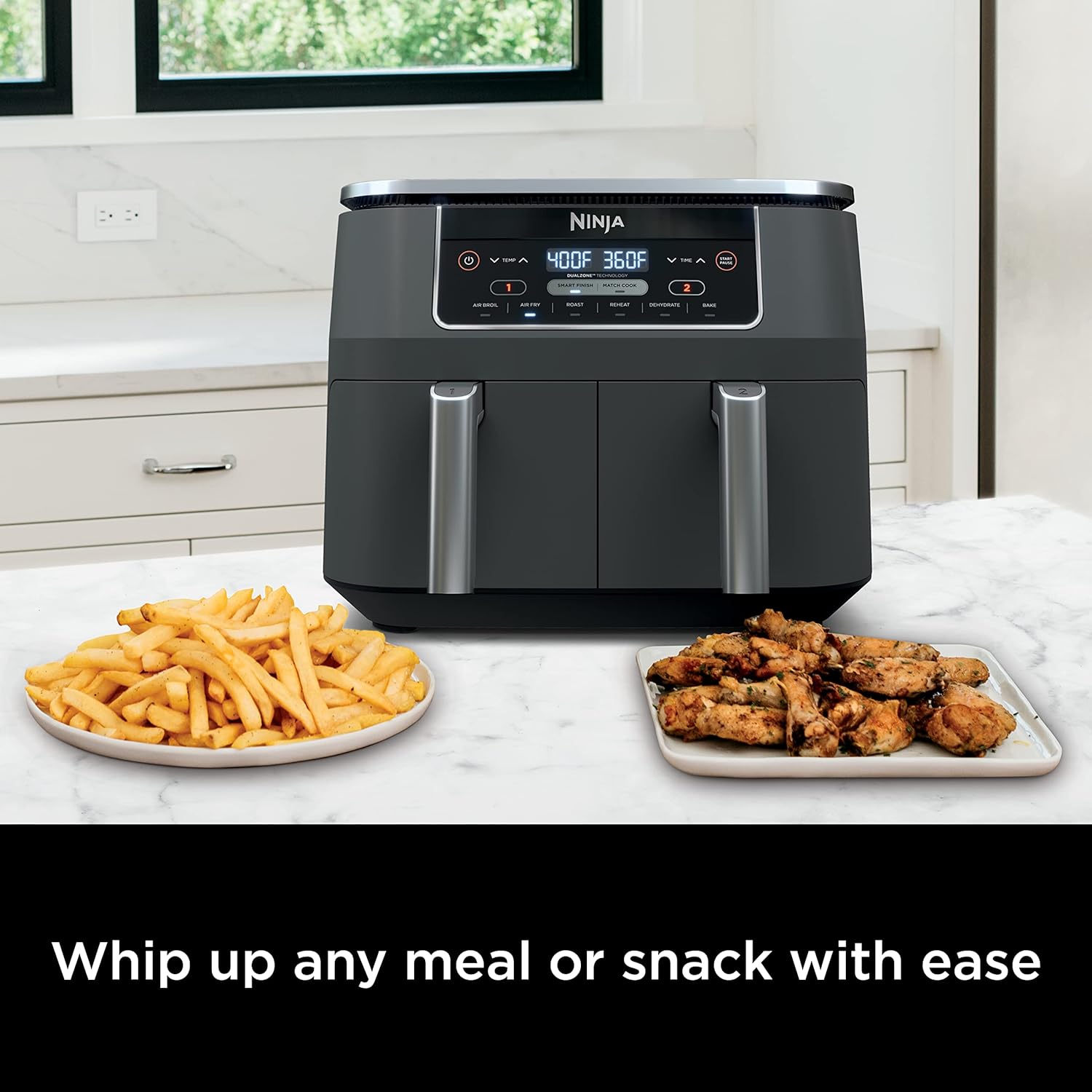 Ninja Air Fryer, Thermometer, Roast, Bake, Air Fry, Crisps, Broil, Reheats, Keep Warm, 10-in-1, Fries, Frozen Food, Veggies, and Meat, Quick Meals, Healthy Meals, Less Oil, 10 QT, Grey, DZ550​