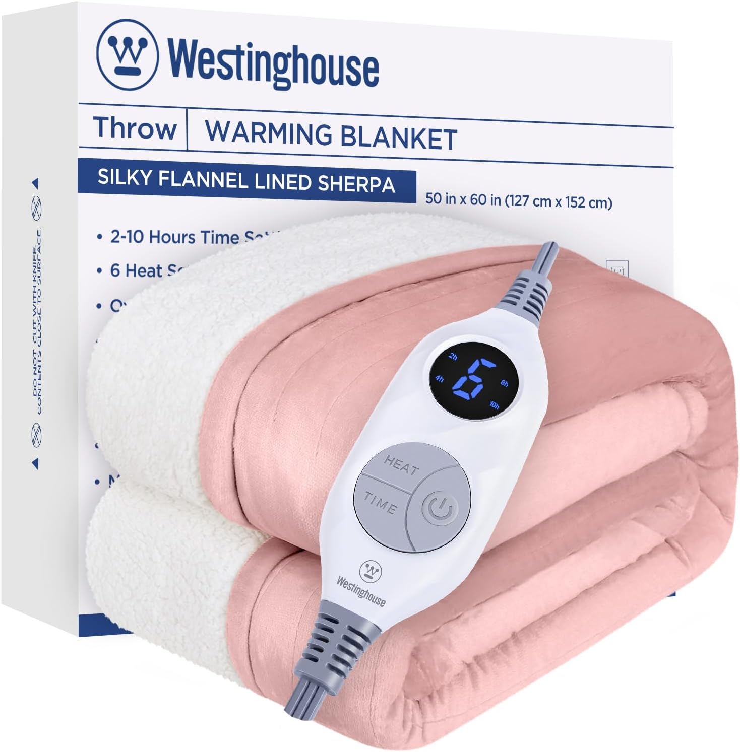 Westinghouse Heated Throw Blanket, Soft Flannel to Sherpa Electric Throw with 6 Heating Levels, 2-10 Hours Time Settings, Fast Heating, Machine Washable 50x60 Inch, Charcoal