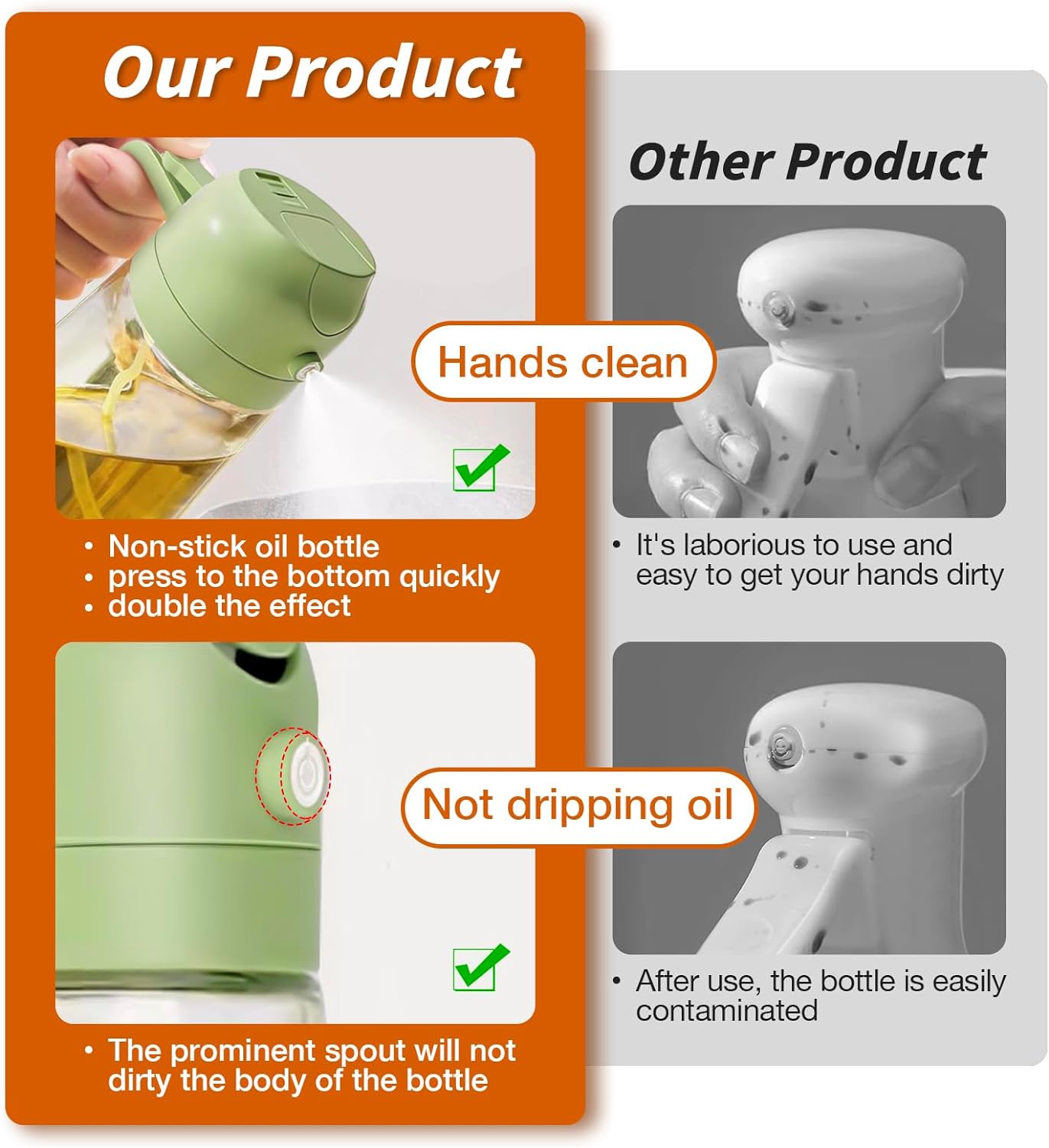 YARRAMATE Oil Sprayer for Cooking, 2 in 1 Olive Oil Dispenser Bottle for Kitchen, 16oz/470ml Premium Glass Oil Bottle, Food-grade Oil Mister for Air Fryer, Salad, Frying, BBQ (Creamy White)