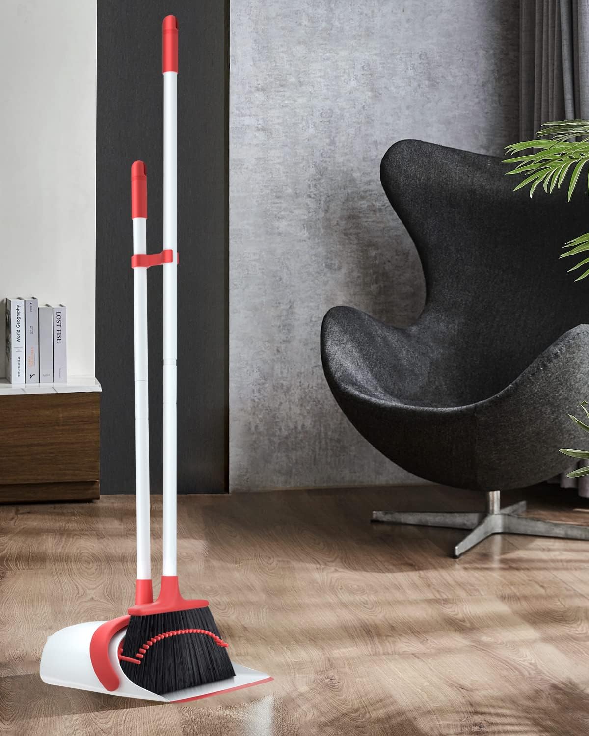 Broom with Dustpan Combo Set, Upgrade Broom and Dustpan Set for Home, 52'' Long Handle Broom and Dustpan Set, Standing Dustpan and Broom for Kitchen Office Lobby Floor