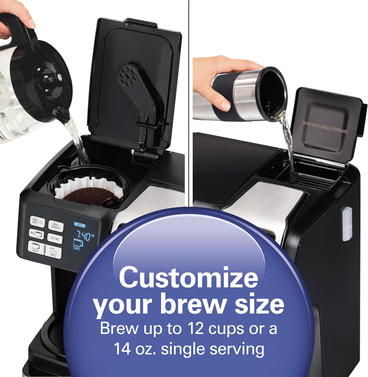 Hamilton Beach FlexBrew Trio 2-Way Coffee Maker, Compatible with K-Cup Pods or Grounds, Combo, Single Serve & Full 12c Pot, Black - Fast Brewing (49902)