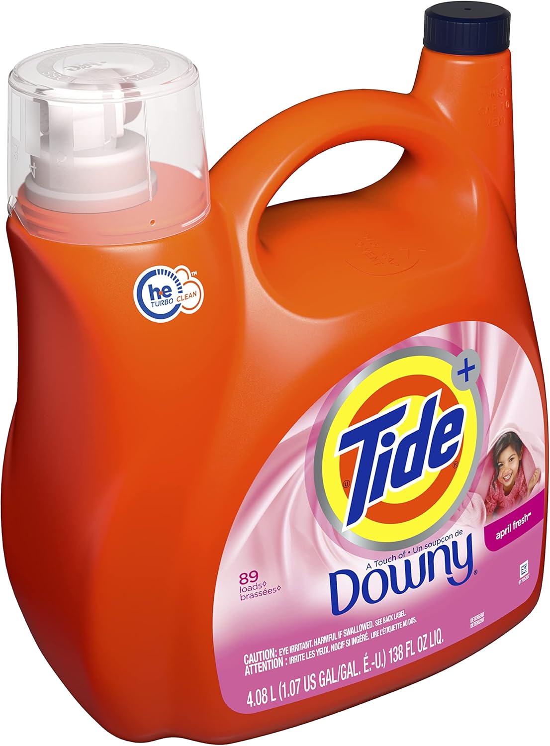 Tide plus Downy Liquid Laundry Detergent Soap, April Fresh Scent, HE Compatible, 94 Loads, 132 fl oz