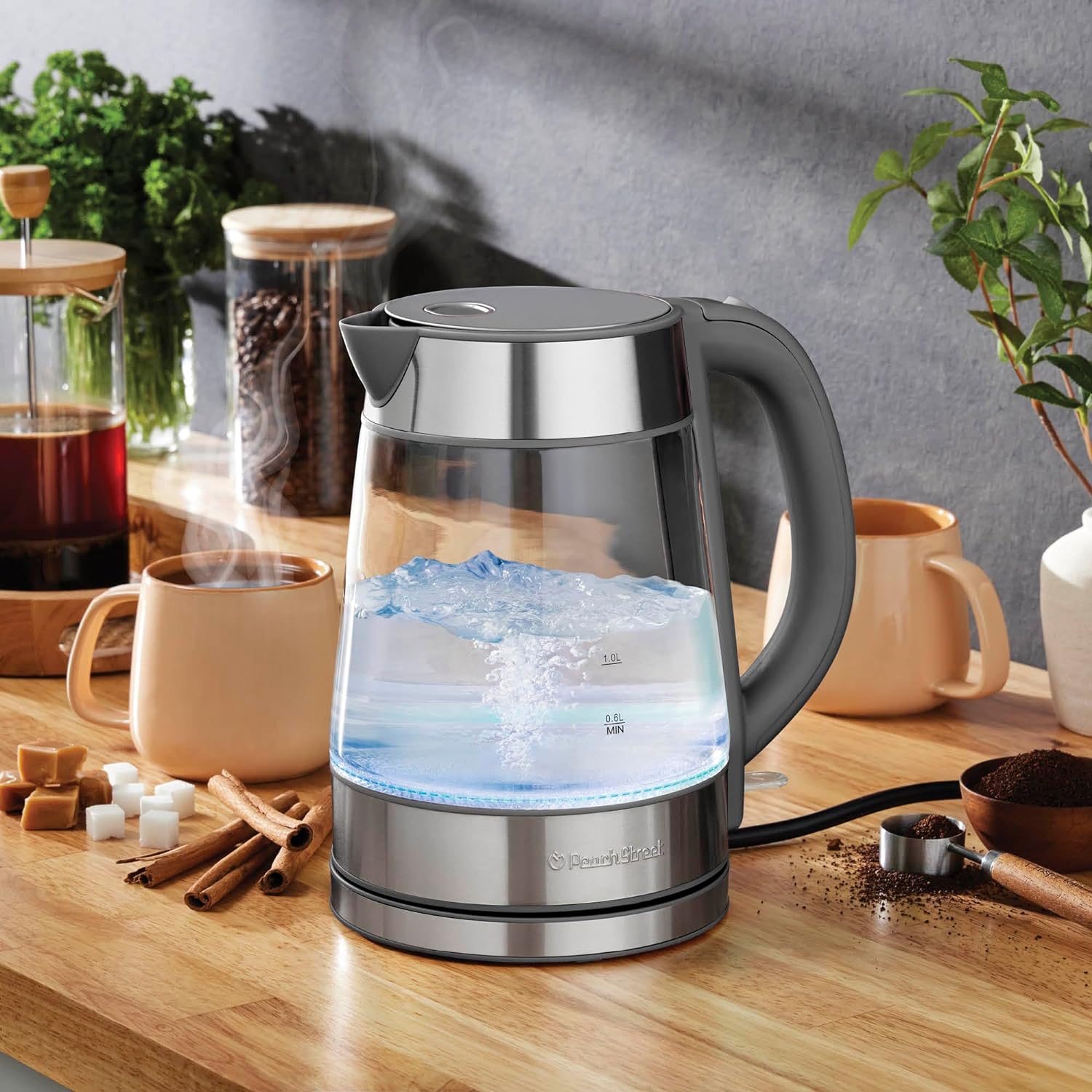 Speed-Boil Electric Kettle For Coffee & Tea - 1.7L Water Boiler 1500W, Borosilicate Glass, Easy Clean Wide Opening, Auto Shut-Off, Cool Touch Handle, LED Light. 360° Rotation, Boil Dry Protection