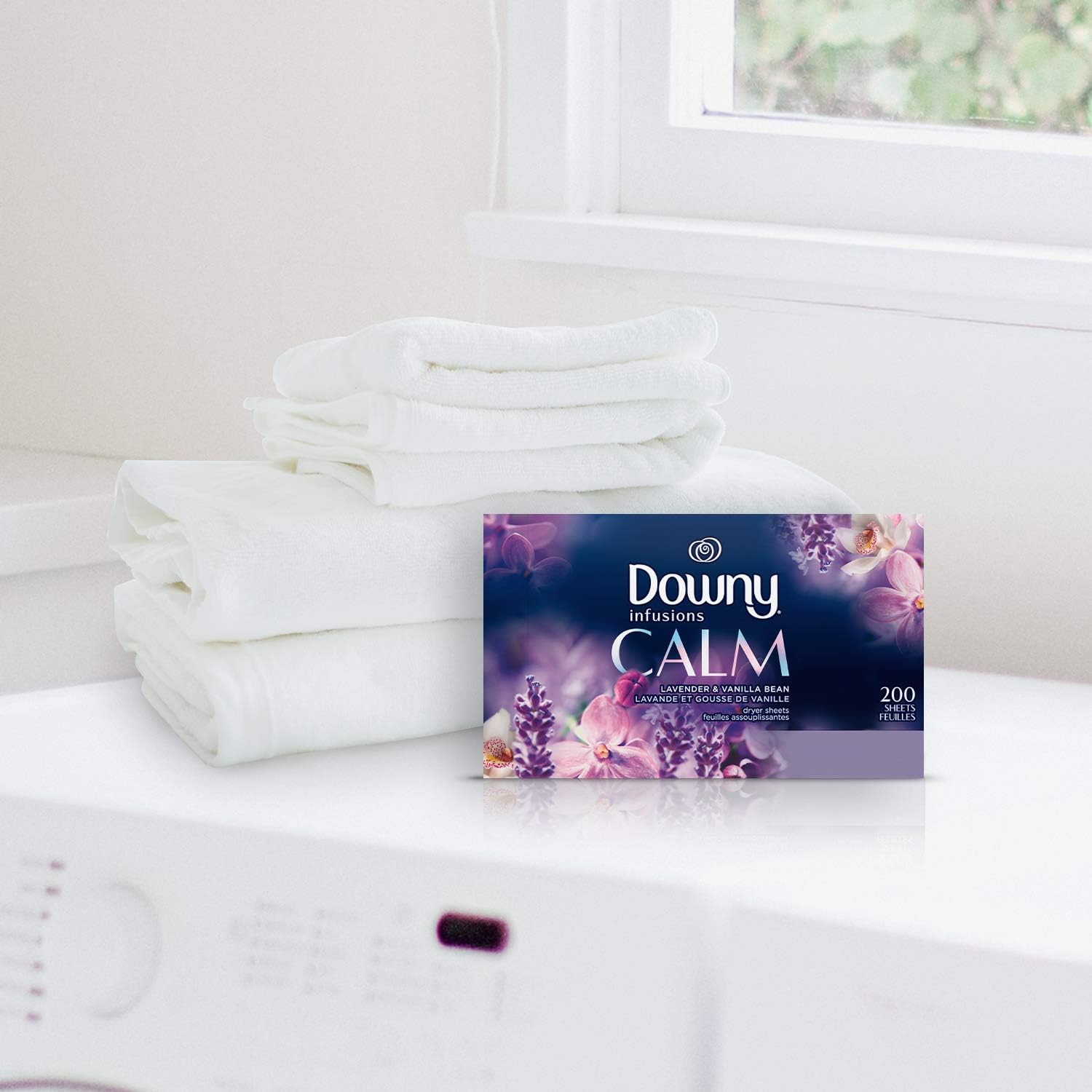 Downy Infusions Mega Dryer Sheets, Laundry Fabric Softener, CALM, Lavender and Vanilla Bean, 180 Count (3 box of 60 sheets)