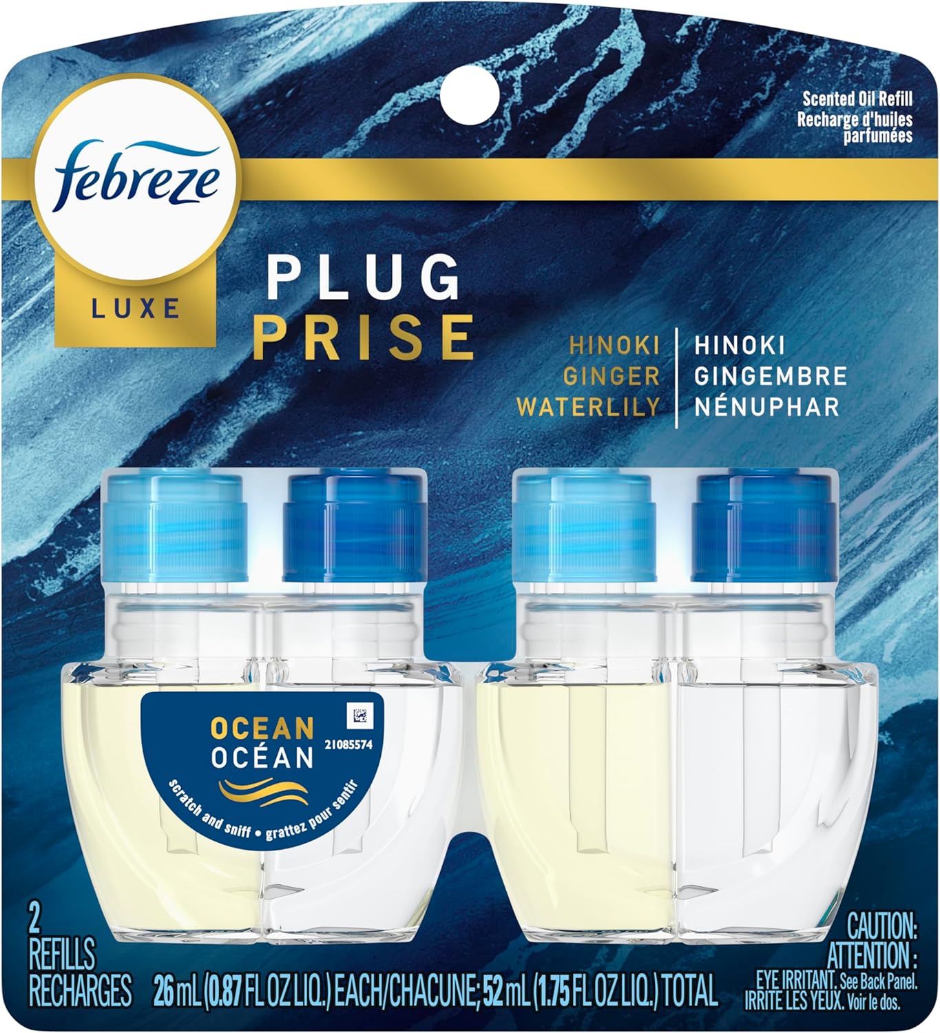 Febreze Plug in Air Fresheners for Home, Air Freshener Plug in, Wall Diffuser, Ocean Scent, Odor Fighter for Strong Odors, 1 Warmer + 2 Oil Refills