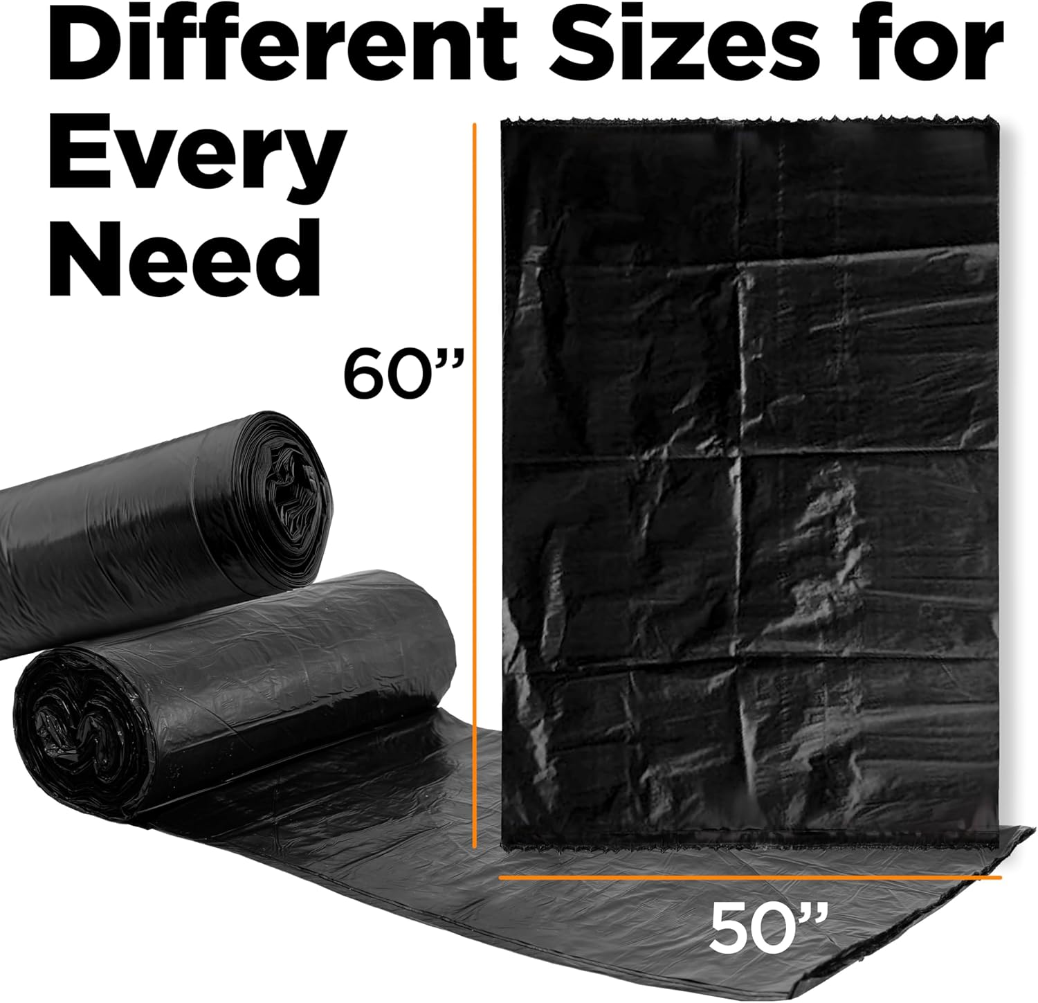 ToughBag 64-65 Gallon Industrial Trash Bags, 50 x 60” Large Black Garbage Bags (50 COUNT) – 60 Gallon Trash Bags, Outdoor Garbage Can Liner for Custodians, Landscapers, Contractors - Made In USA