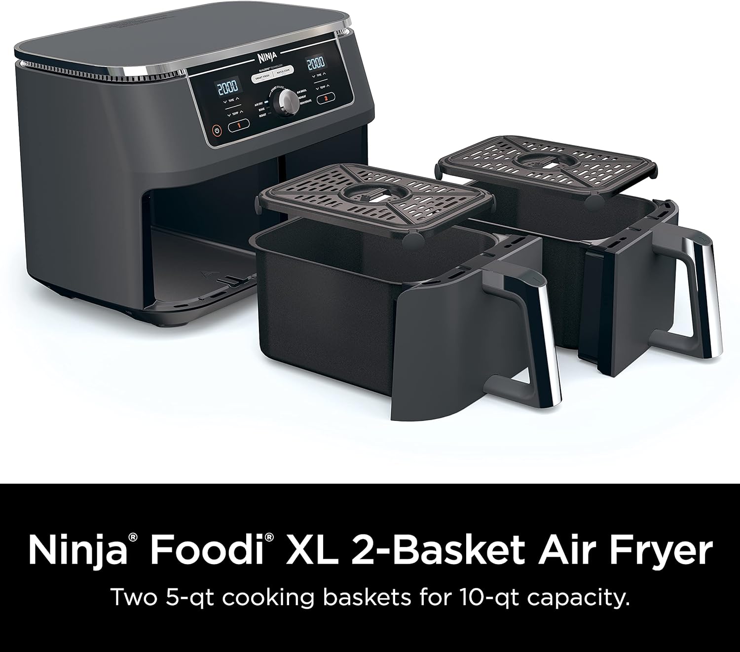 Ninja Air Fryer, Thermometer, Roast, Bake, Air Fry, Crisps, Broil, Reheats, Keep Warm, 10-in-1, Fries, Frozen Food, Veggies, and Meat, Quick Meals, Healthy Meals, Less Oil, 10 QT, Grey, DZ550​