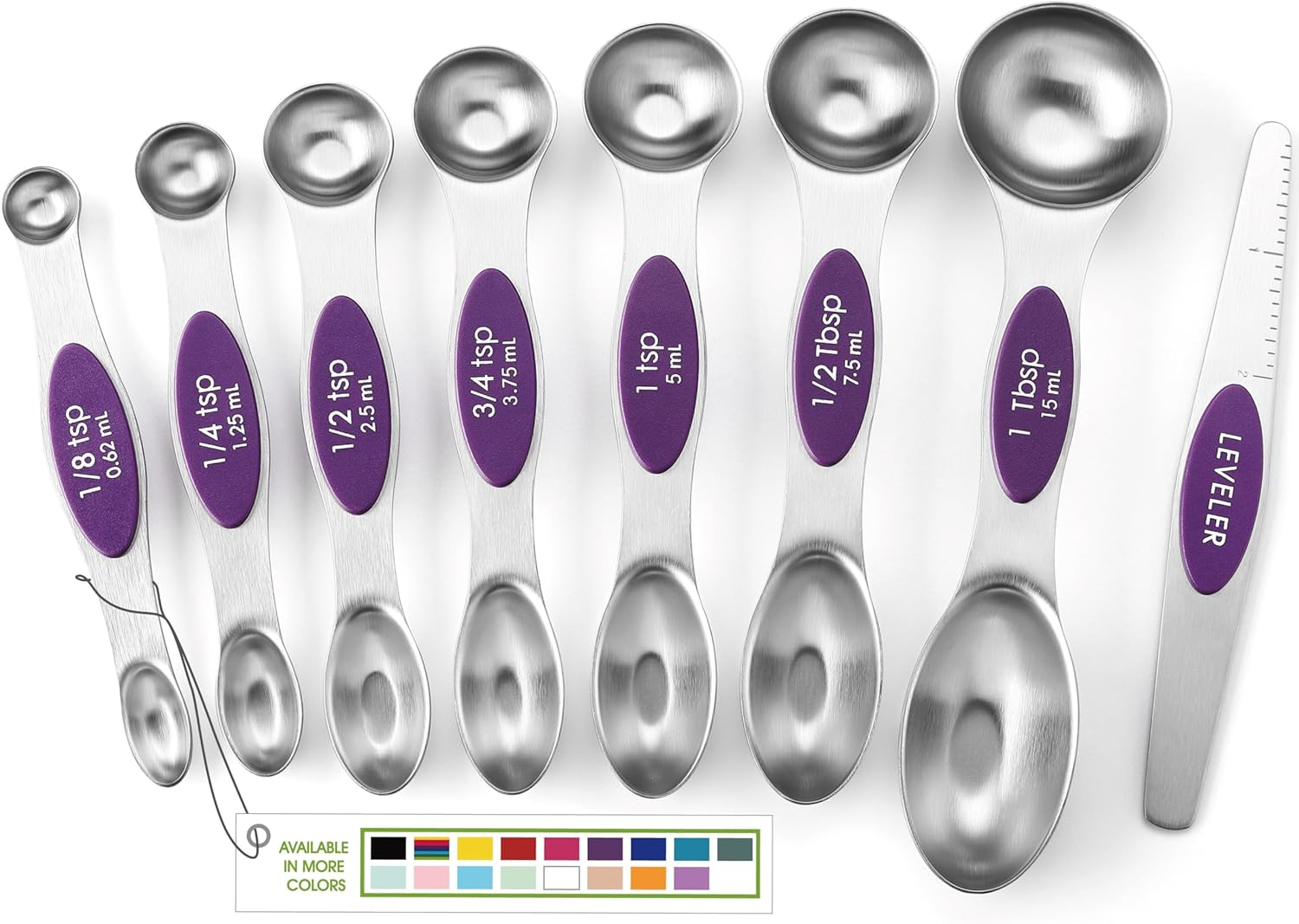 Spring Chef Magnetic Measuring Spoons Set with Strong N45 Magnets, Heavy Duty Stainless Steel Metal, Fits in Most Kitchen Spice Jars for Baking & Cooking, BPA Free, Black, Set of 8 with Leveler