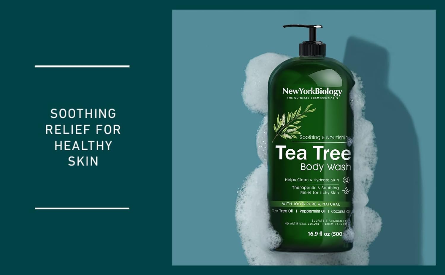 New York Biology Tea Tree Body Wash for Men and Women - Moisturizing Body Wash Helps Soothe Itchy Skin, Jock Itch, Athletes Foot, Nail Fungus, Eczema, Body Odor and Ringworm - 16.9 Fl Oz