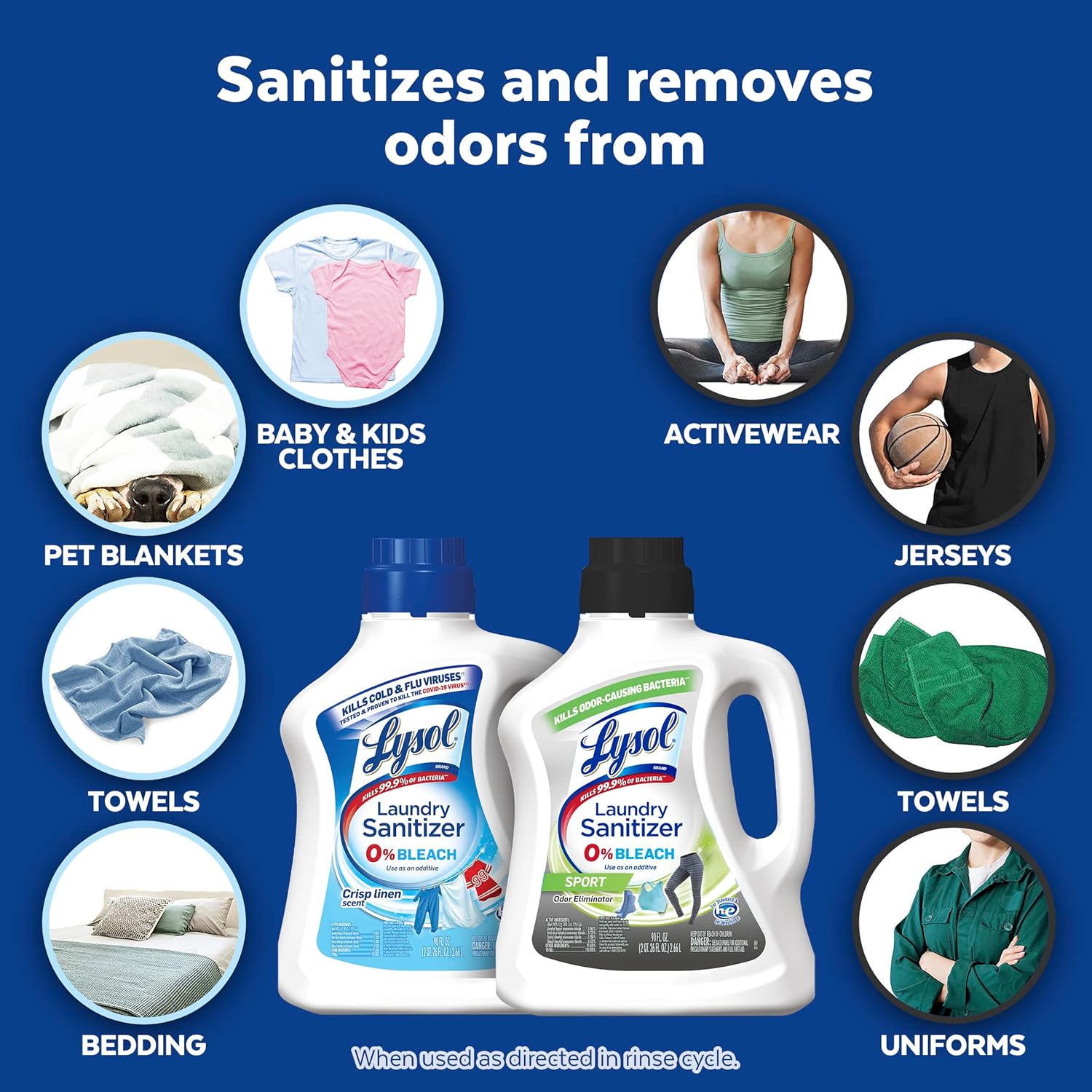 Lysol Sport Laundry Sanitizer Additive, Sanitizing Liquid for Gym Clothes and Activewear, Eliminates Odor Causing Bacteria, 90oz
