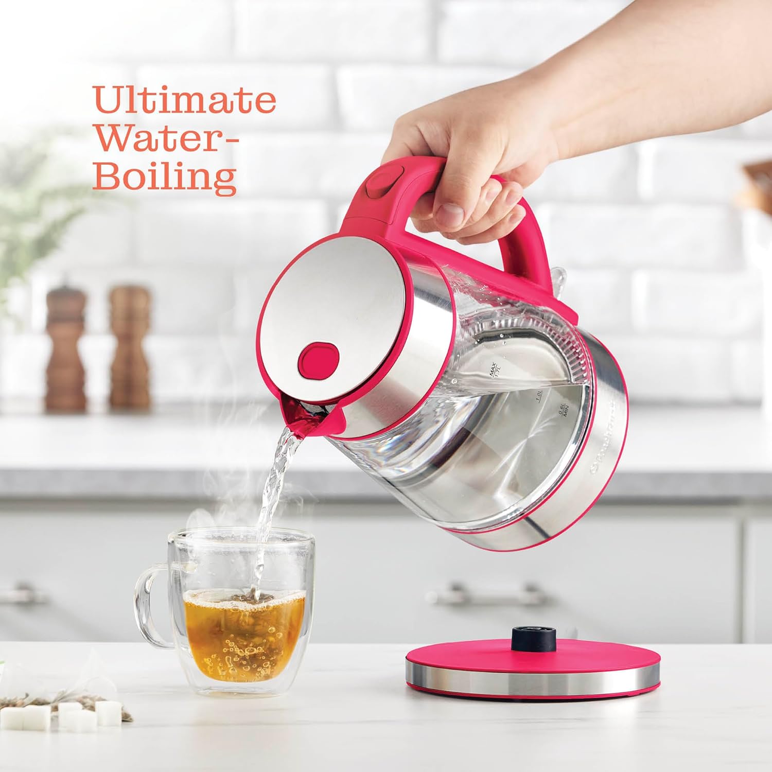 Speed-Boil Electric Kettle For Coffee & Tea - 1.7L Water Boiler 1500W, Borosilicate Glass, Easy Clean Wide Opening, Auto Shut-Off, Cool Touch Handle, LED Light. 360° Rotation, Boil Dry Protection