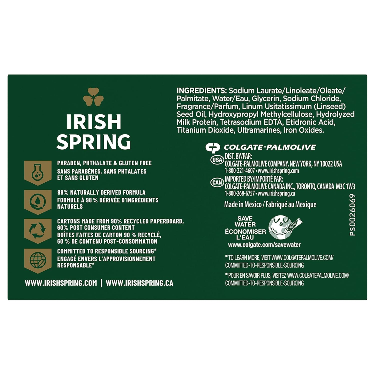 Irish Spring Bar Soap for Men, Original Clean, Smell Fresh and Clean for 12 Hours, Men Soap Bars for Washing Hands and Body, Mild for Skin, Recyclable Carton, 3.7 Ounce - 3 Count (Pack of 8)