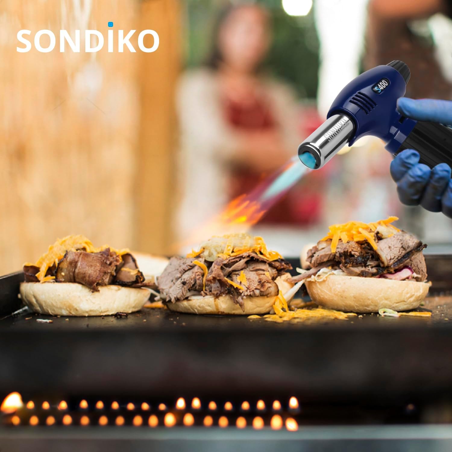 Sondiko Butane Torch S400, Refillable Kitchen Torch Lighter, Fit All Butane Tanks Blow Torch with Safety Lock and Adjustable Flame for Desserts, Creme Brulee, and Baking—Butane Gas Is Not Included
