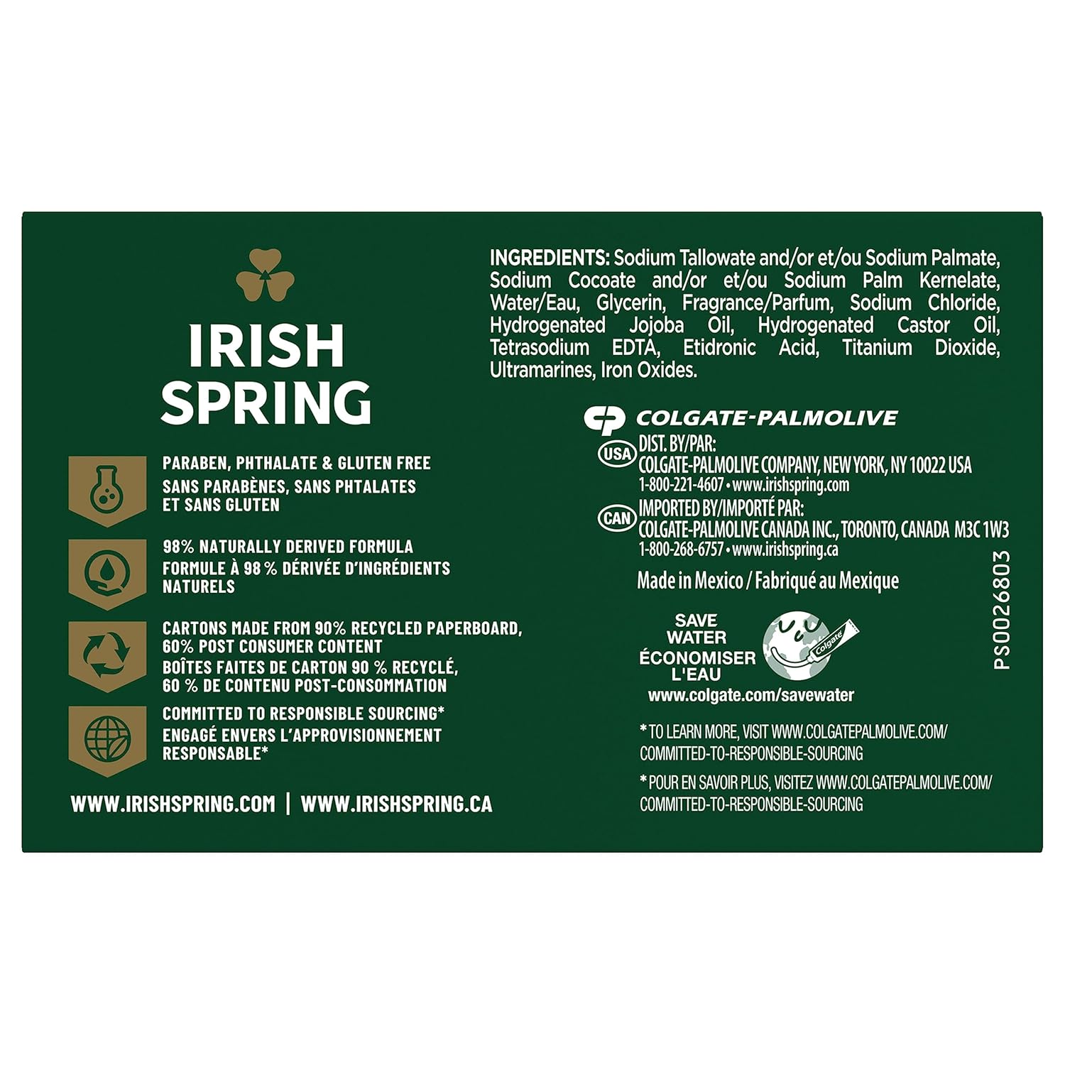 Irish Spring Bar Soap for Men, Original Clean, Smell Fresh and Clean for 12 Hours, Men Soap Bars for Washing Hands and Body, Mild for Skin, Recyclable Carton, 3.7 Ounce - 3 Count (Pack of 8)