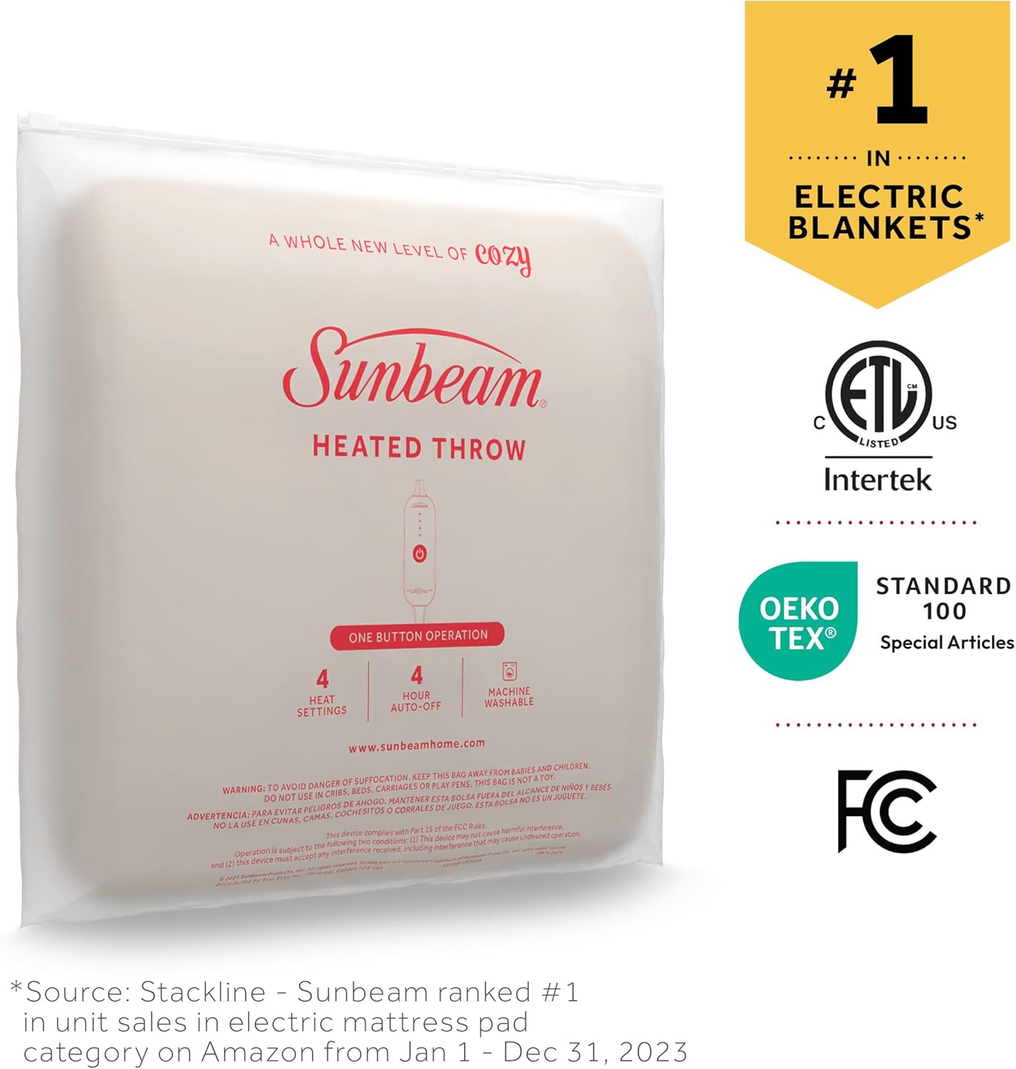 Sunbeam Royal Ultra Rodeen Blue Plaid Heated Personal Throw / Blanket, Cozy-Warm, Adjustable Heat Settings