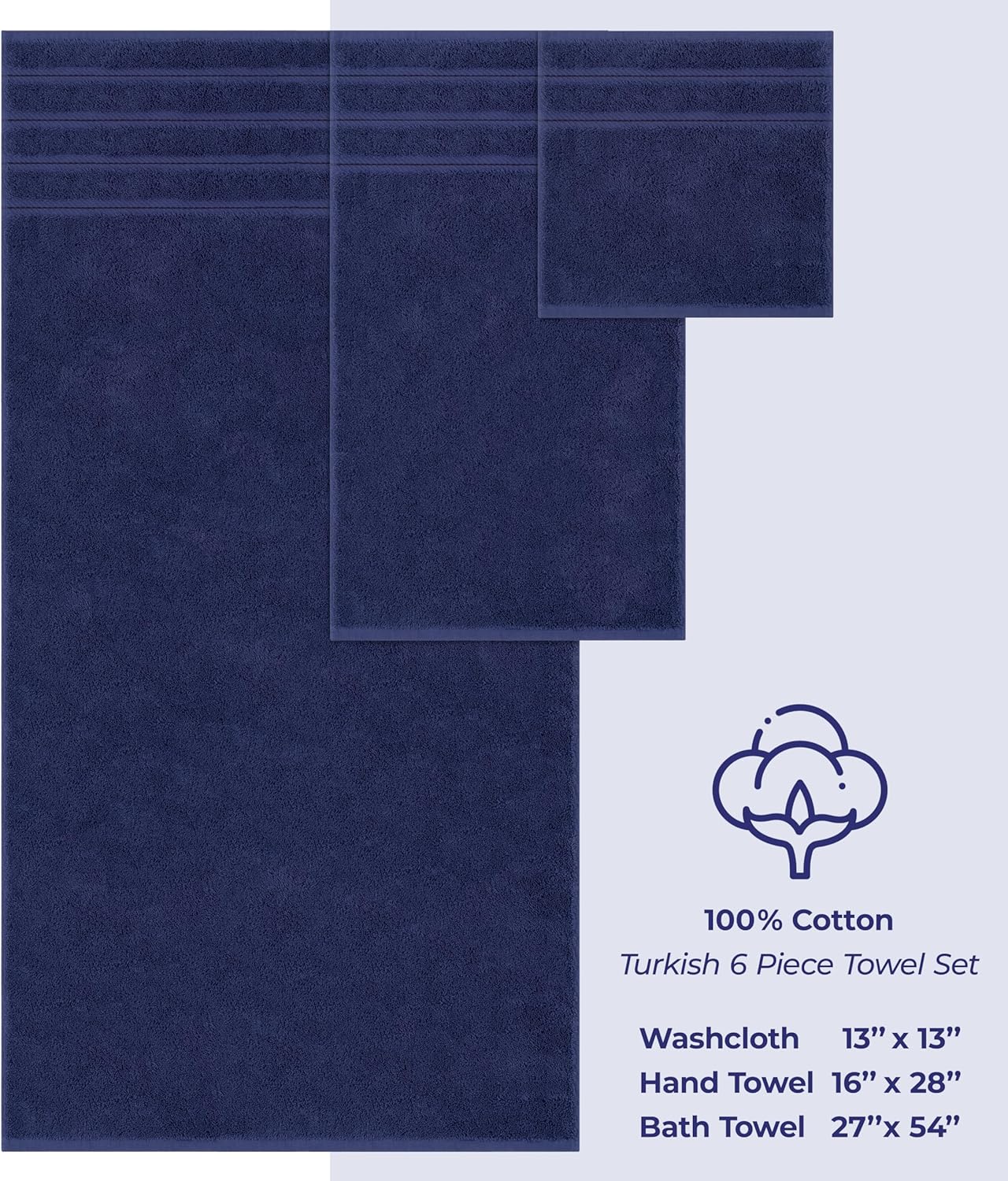 American Soft Linen Luxury 6 Piece Towel Set, 2 Bath Towels 2 Hand Towels 2 Washcloths, 100% Cotton Turkish Towels for Bathroom, Light Grey Towel Sets