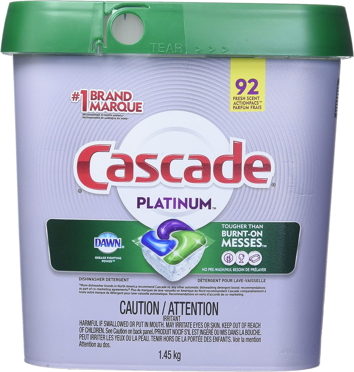 Cascade Platinum Dishwasher Pods, Dishwasher Detergent, Dishwasher Pod, Dishwasher Soap Pod, Actionpacs Dish Washing Pod, Lemon, 62 Count Dishwasher Detergent Pods