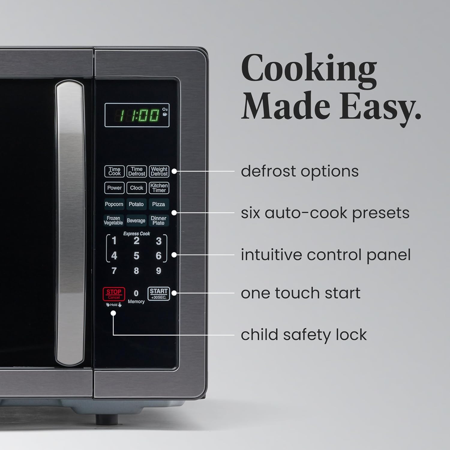 Farberware Countertop Microwave 1000 Watts, 1.1 cu ft - Microwave Oven With LED Lighting and Child Lock - Perfect for Apartments and Dorms - Easy Clean Stainless Steel