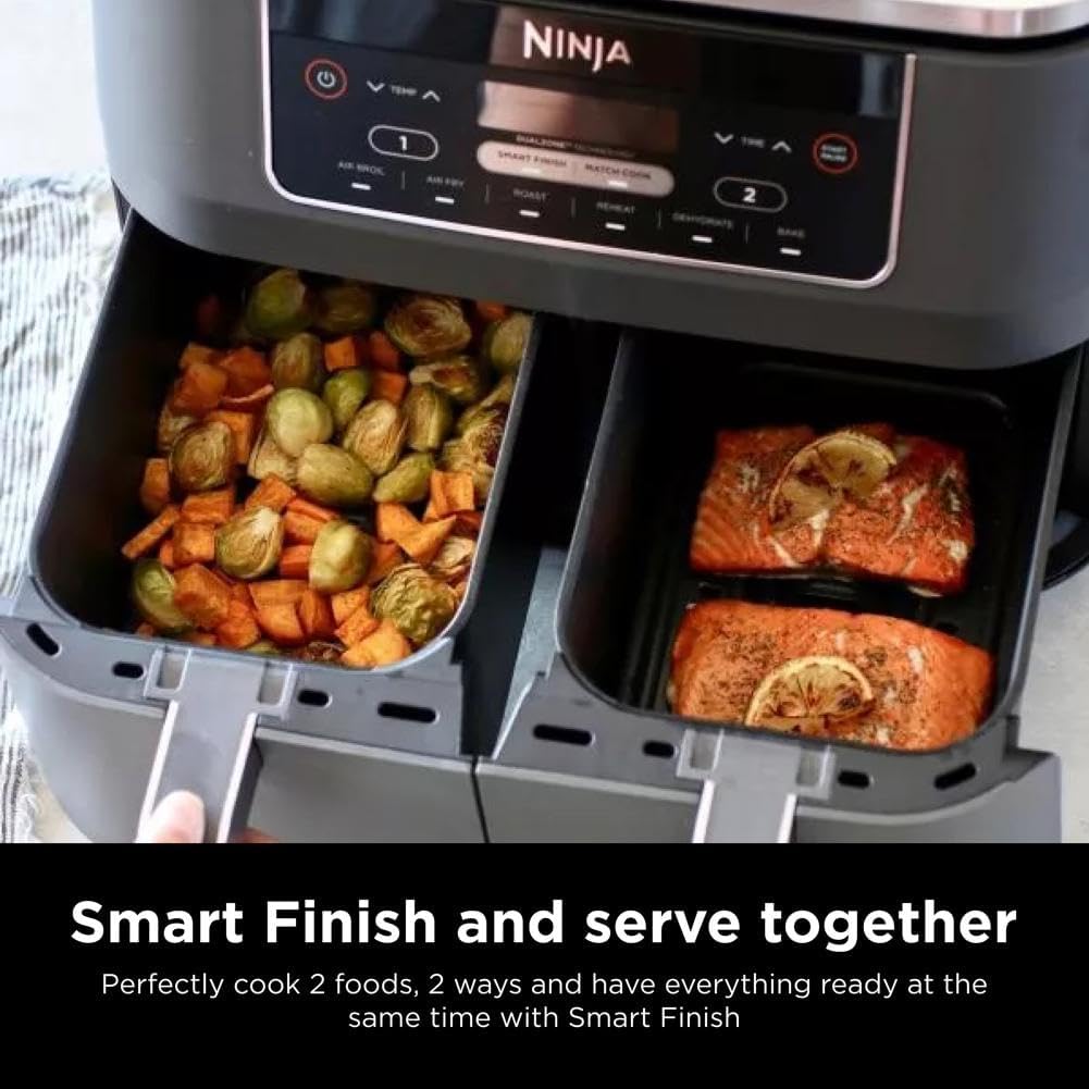 Ninja Air Fryer, Thermometer, Roast, Bake, Air Fry, Crisps, Broil, Reheats, Keep Warm, 10-in-1, Fries, Frozen Food, Veggies, and Meat, Quick Meals, Healthy Meals, Less Oil, 10 QT, Grey, DZ550​
