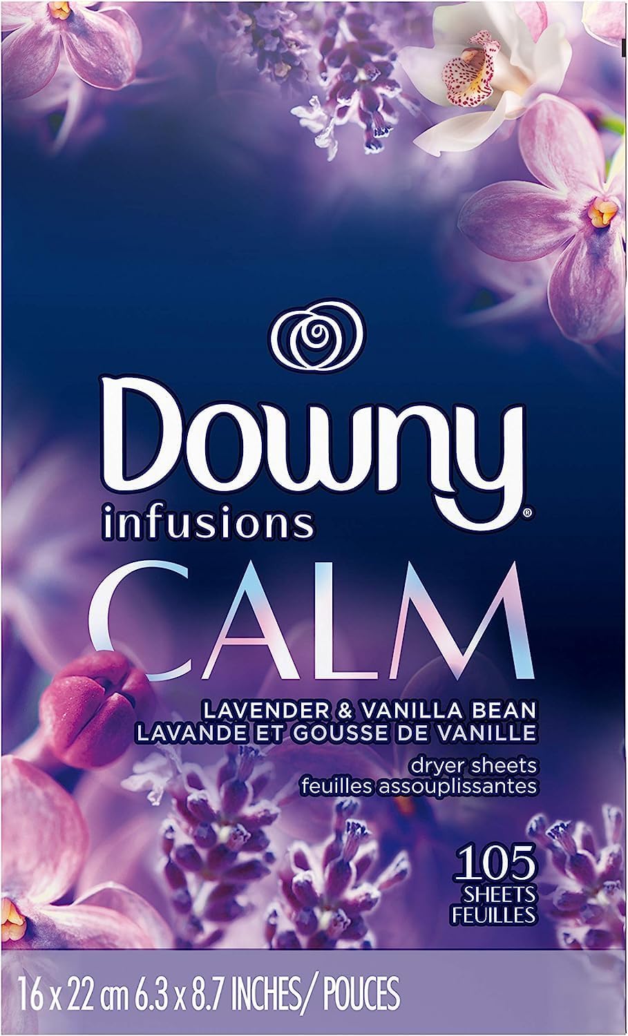 Downy Infusions Mega Dryer Sheets, Laundry Fabric Softener, CALM, Lavender and Vanilla Bean, 180 Count (3 box of 60 sheets)