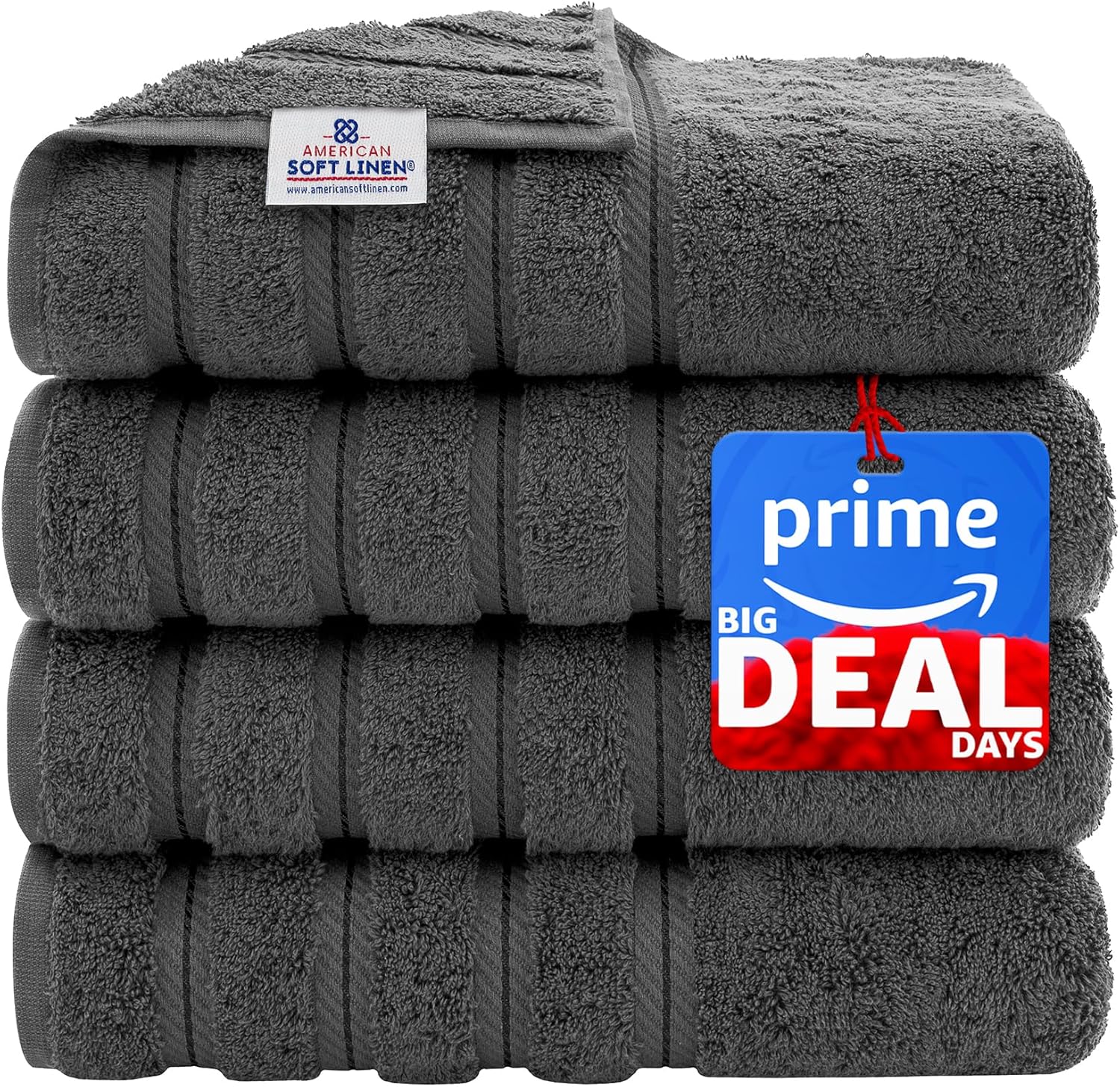 American Soft Linen Luxury 6 Piece Towel Set, 2 Bath Towels 2 Hand Towels 2 Washcloths, 100% Cotton Turkish Towels for Bathroom, Light Grey Towel Sets