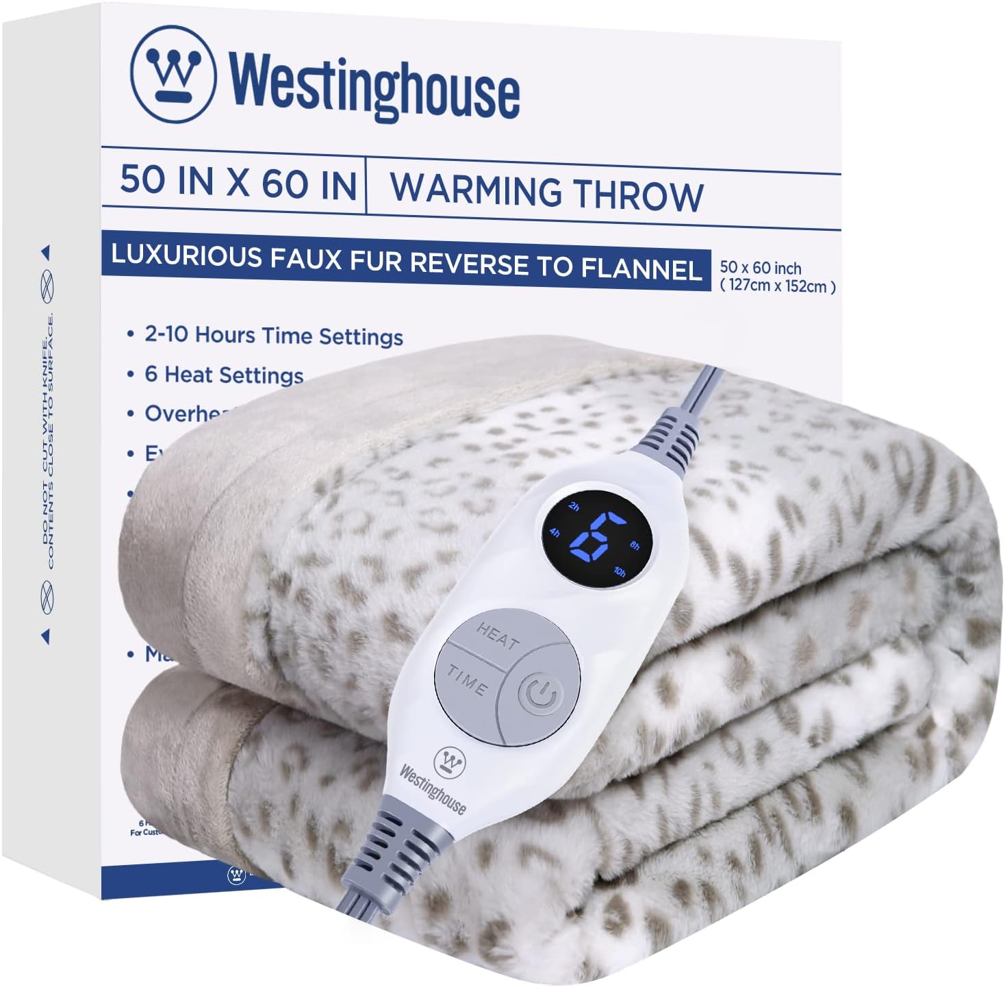 Westinghouse Heated Throw Blanket, Electric Blanket Throw with 6 Heating Levels and 2-10 Hours Time Settings, Flannel to Sherpa Super Cozy Heated Blanket Machine Washable, 50x60 inch, Charcoal