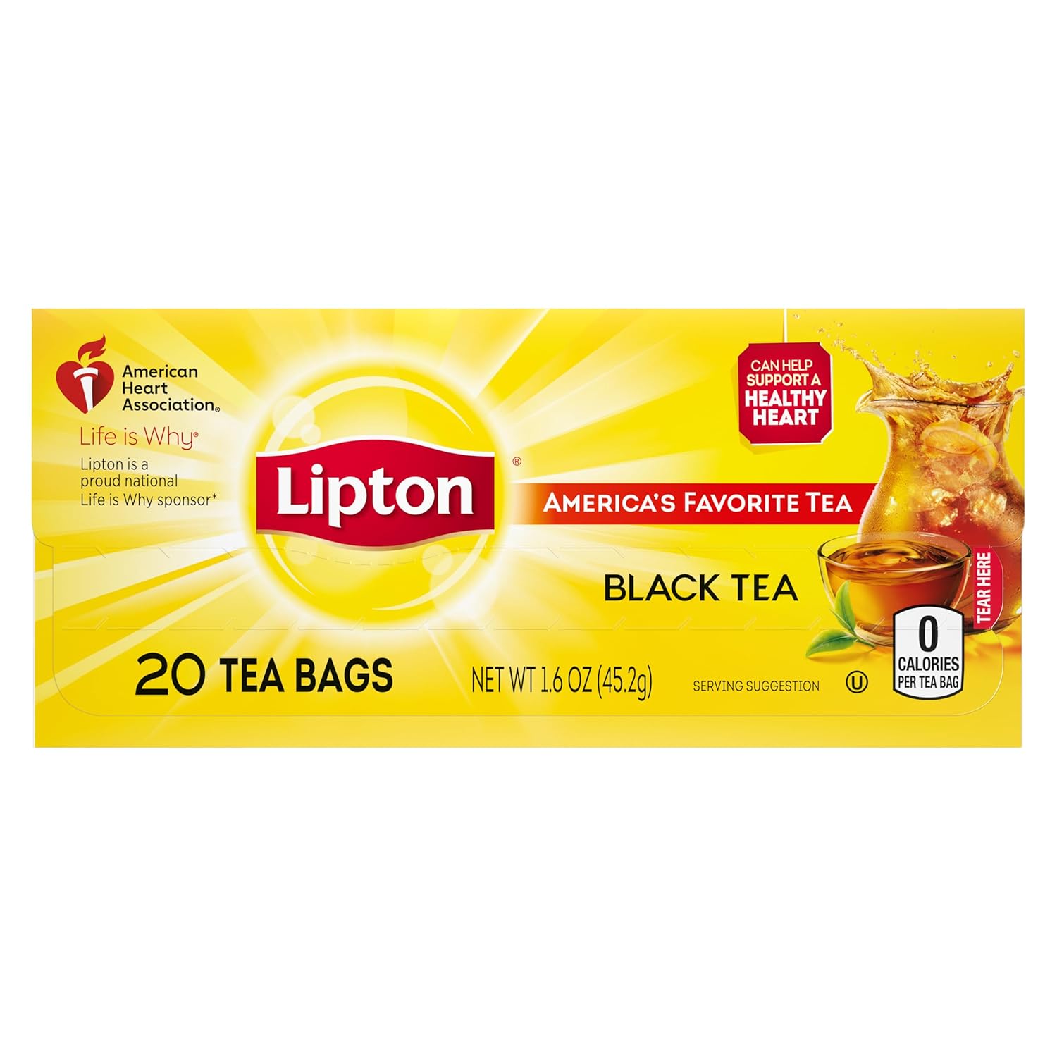 Lipton Tea Bags, Black Tea, Iced or Hot Tea, Can Support Heart Health, 100 Total Tea Bags